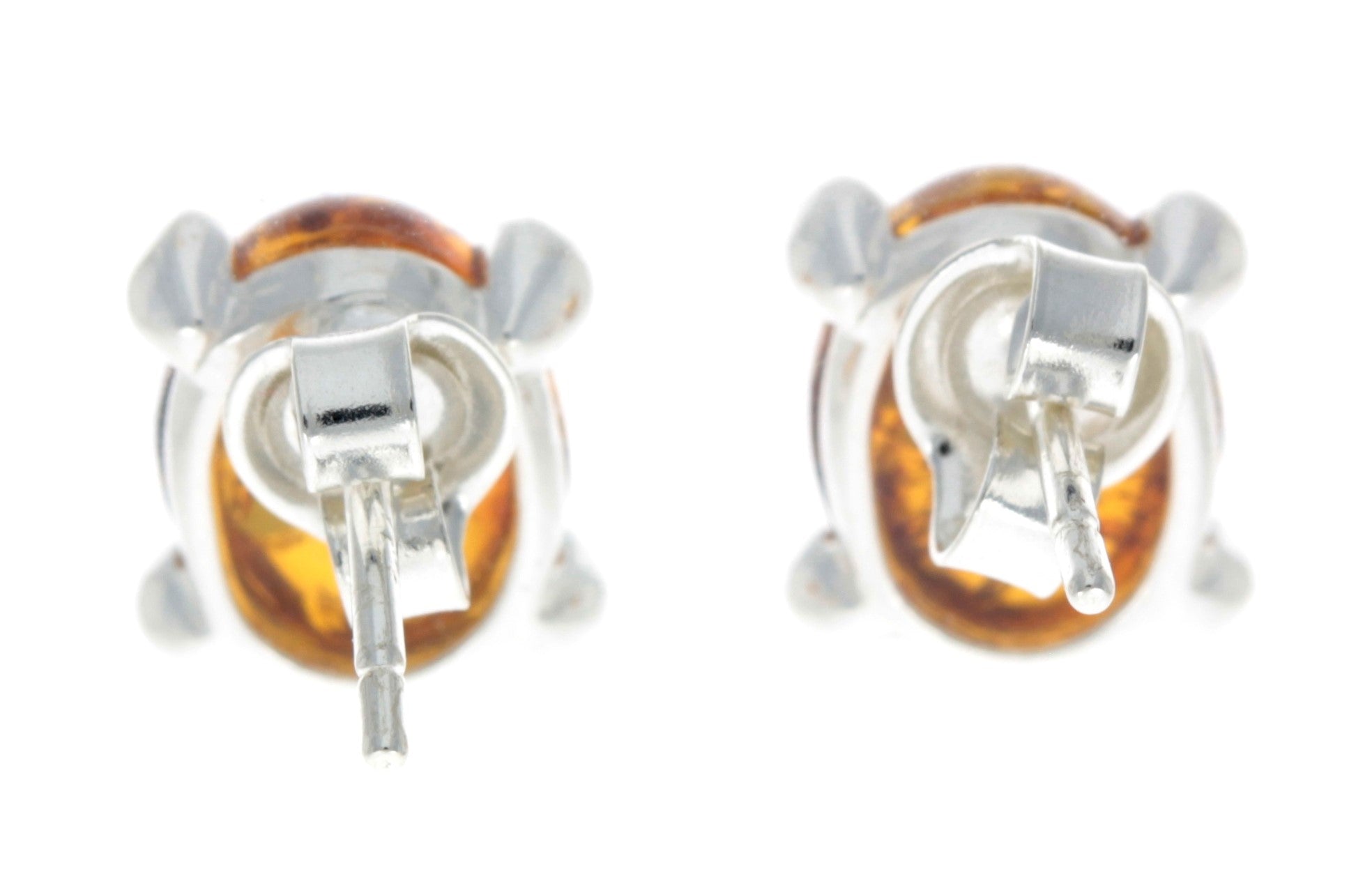 925 Sterling Silver & Baltic Amber Classic Oval Stud Earrings - GL028