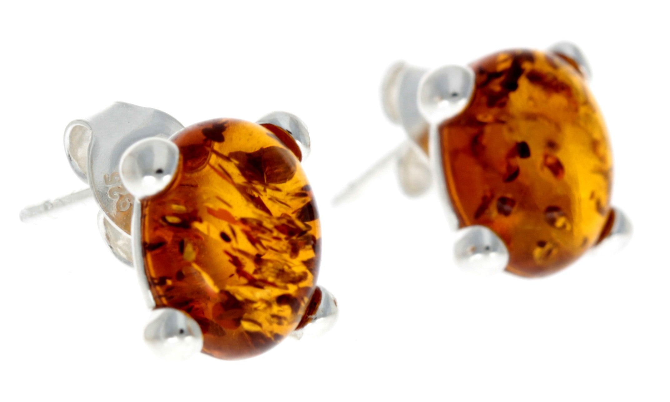 925 Sterling Silver & Baltic Amber Classic Oval Stud Earrings - GL028