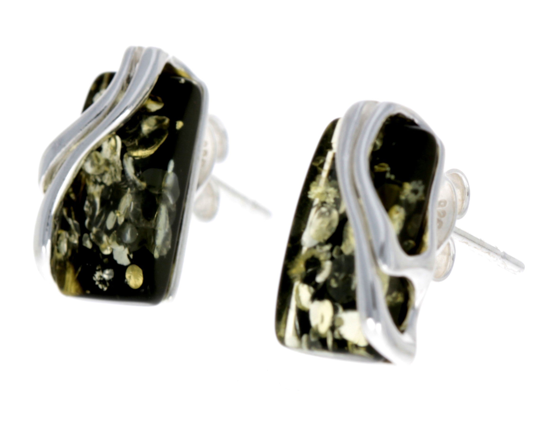 925 Sterling Silver & Baltic Amber Modern Studs Earrings - GL005