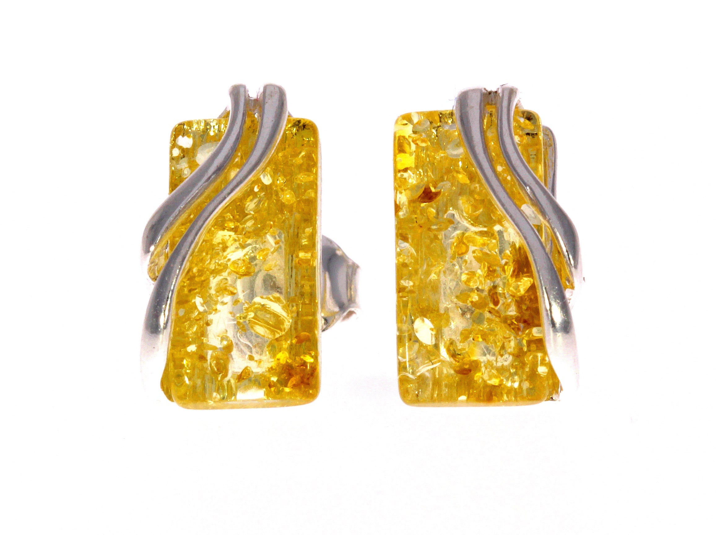 925 Sterling Silver & Baltic Amber Modern Studs Earrings - GL005