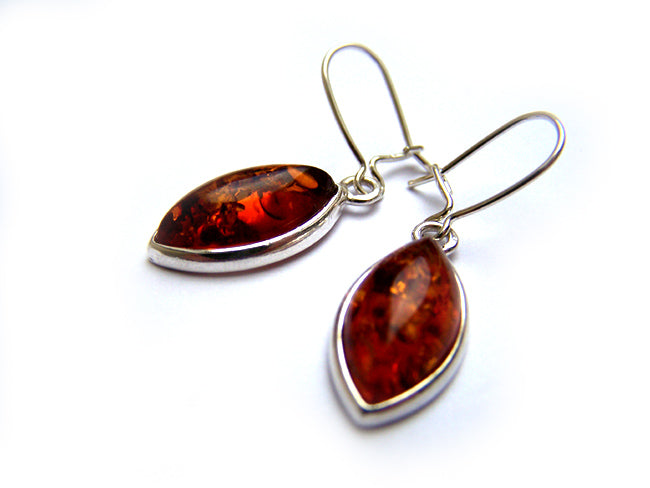 925 Sterling Silver & Baltic Amber Classic Drop Earrings - K087