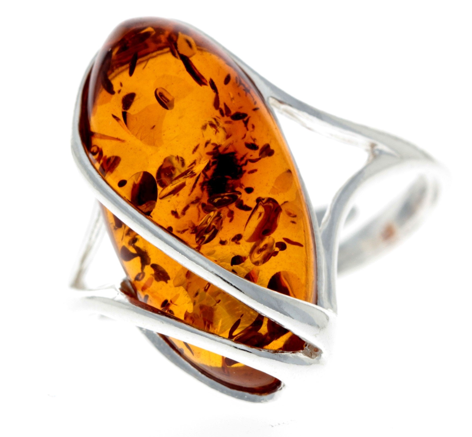 925 Sterling Silver & Genuine Baltic Amber Adjustable Ring GL423A