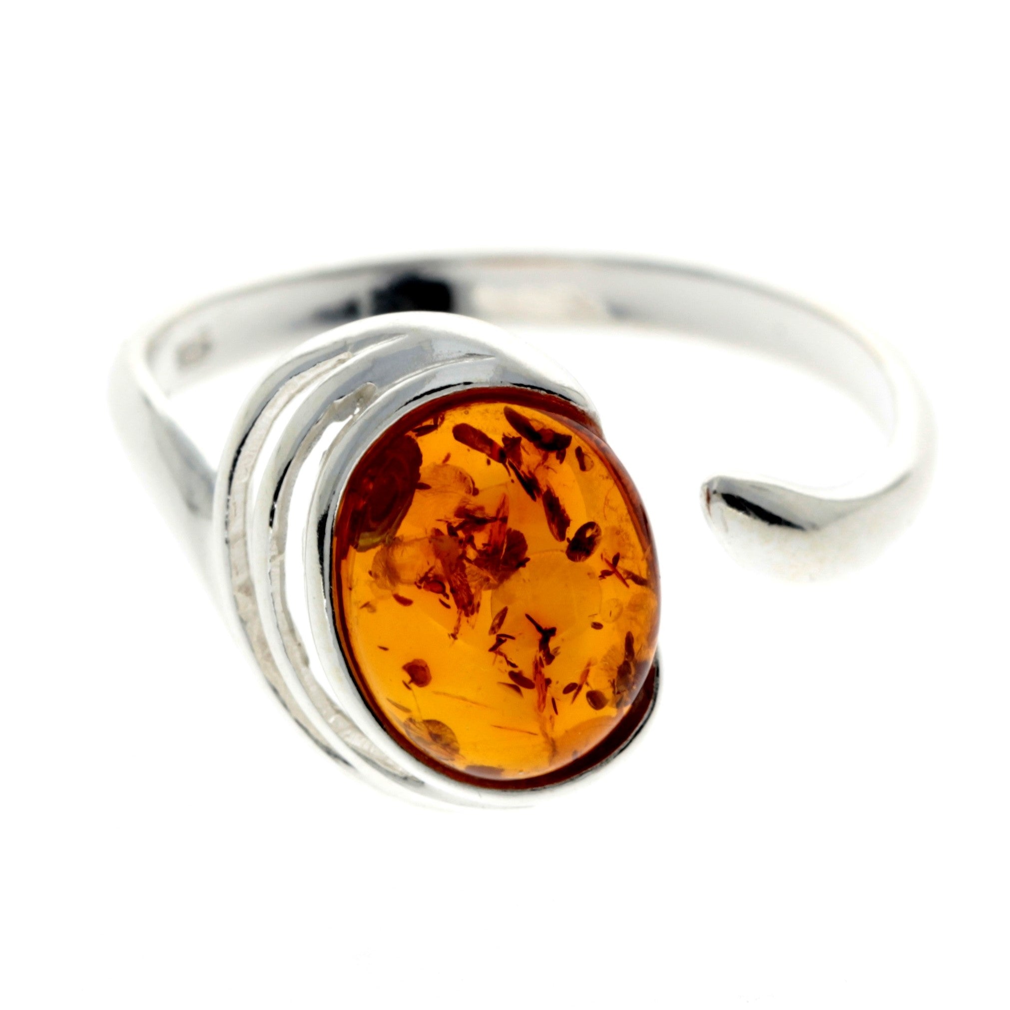 925 Sterling SIlver & Baltic Amber Modern Ring Adjustable - GL433