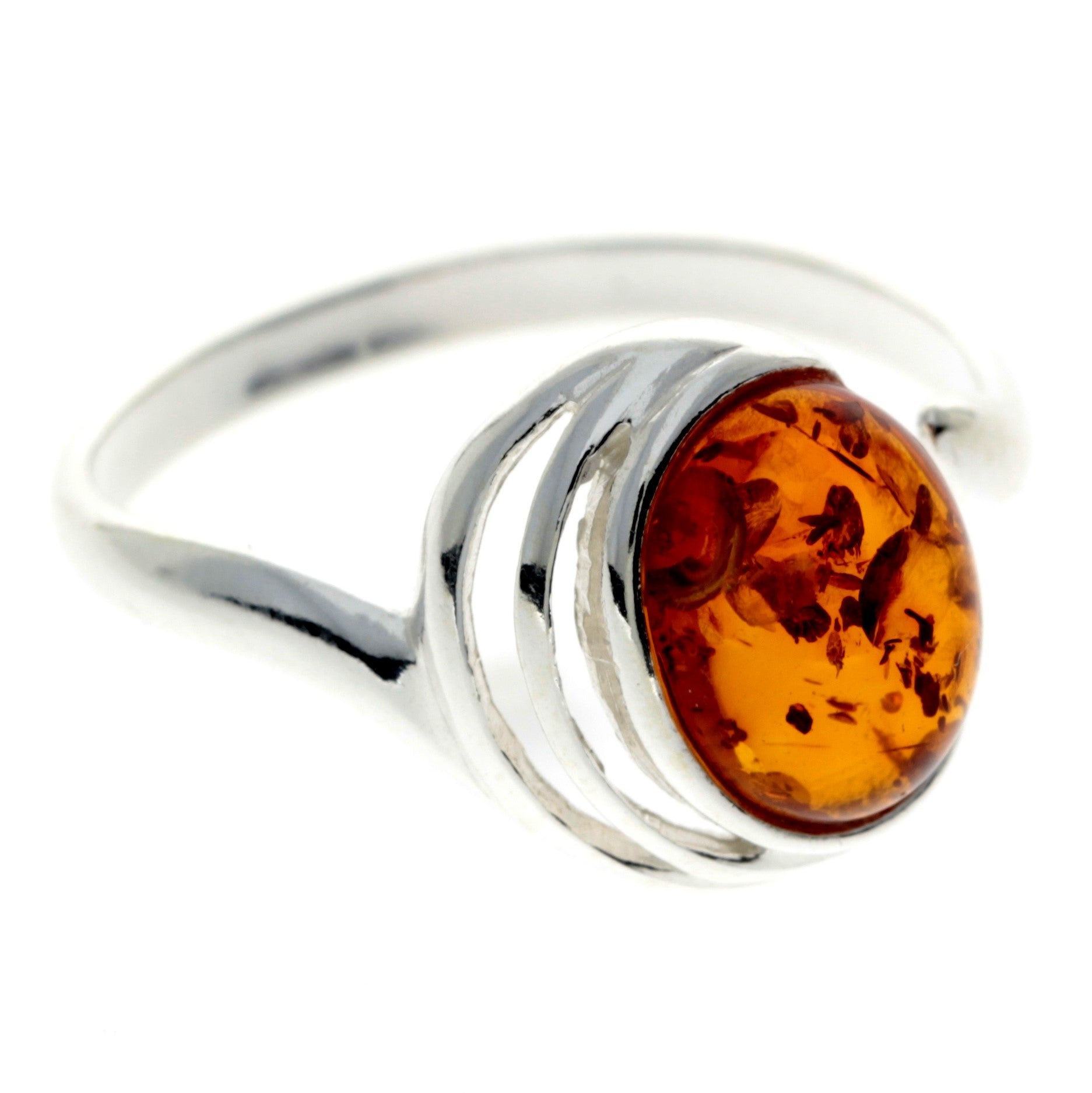 925 Sterling SIlver & Baltic Amber Modern Ring Adjustable - GL433