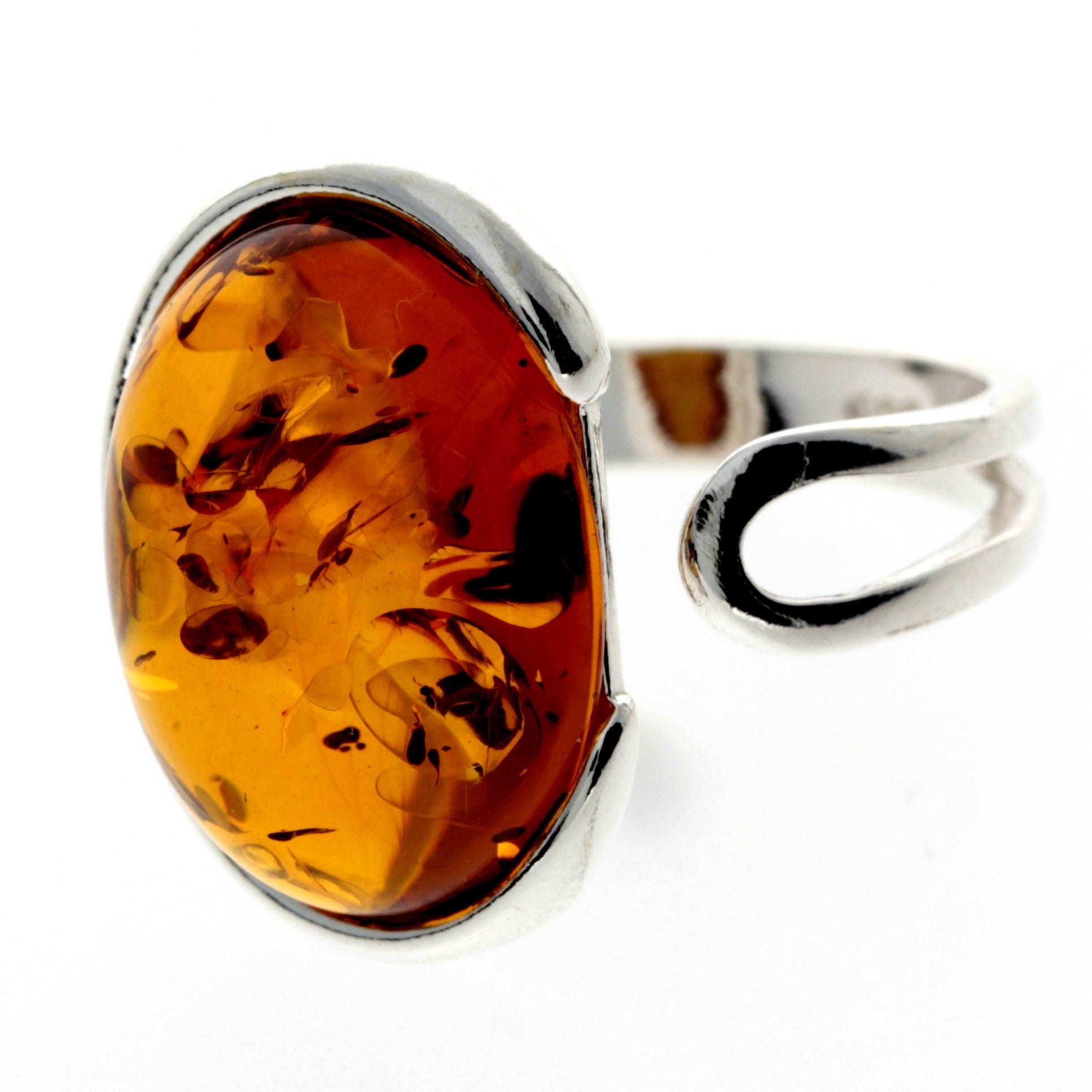 925 Sterling Silver & Baltic Amber Classic Adjustable Ring - GL464