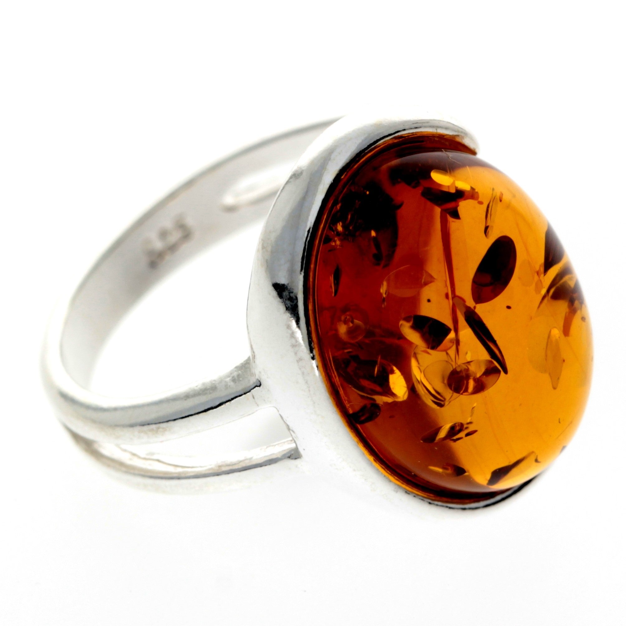 925 Sterling Silver & Baltic Amber Classic Adjustable Ring - GL464