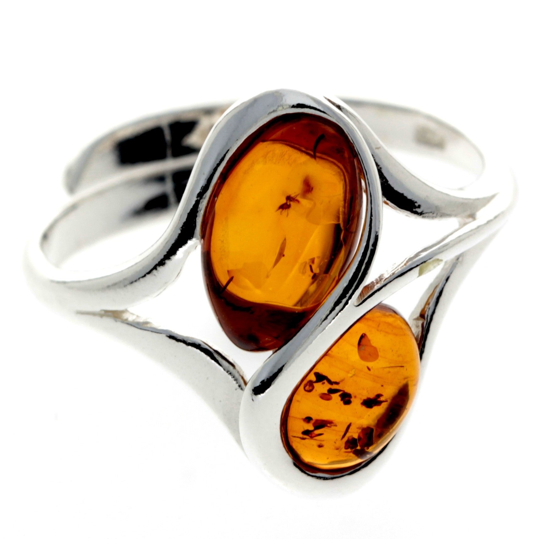 925 Sterling Silver & Genuine Baltic Amber Modern Ring - GL405