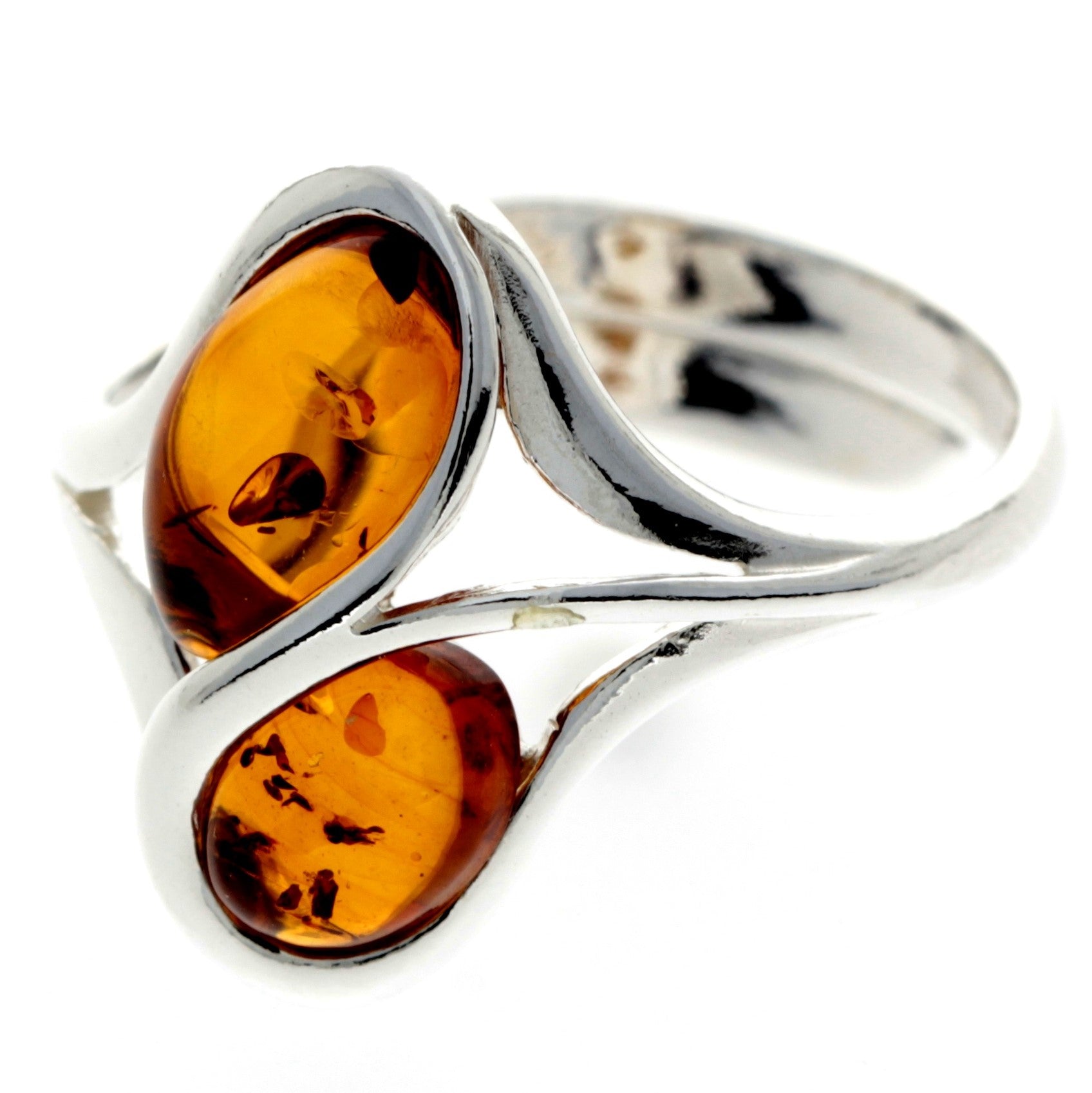 925 Sterling Silver & Genuine Baltic Amber Modern Ring - GL405