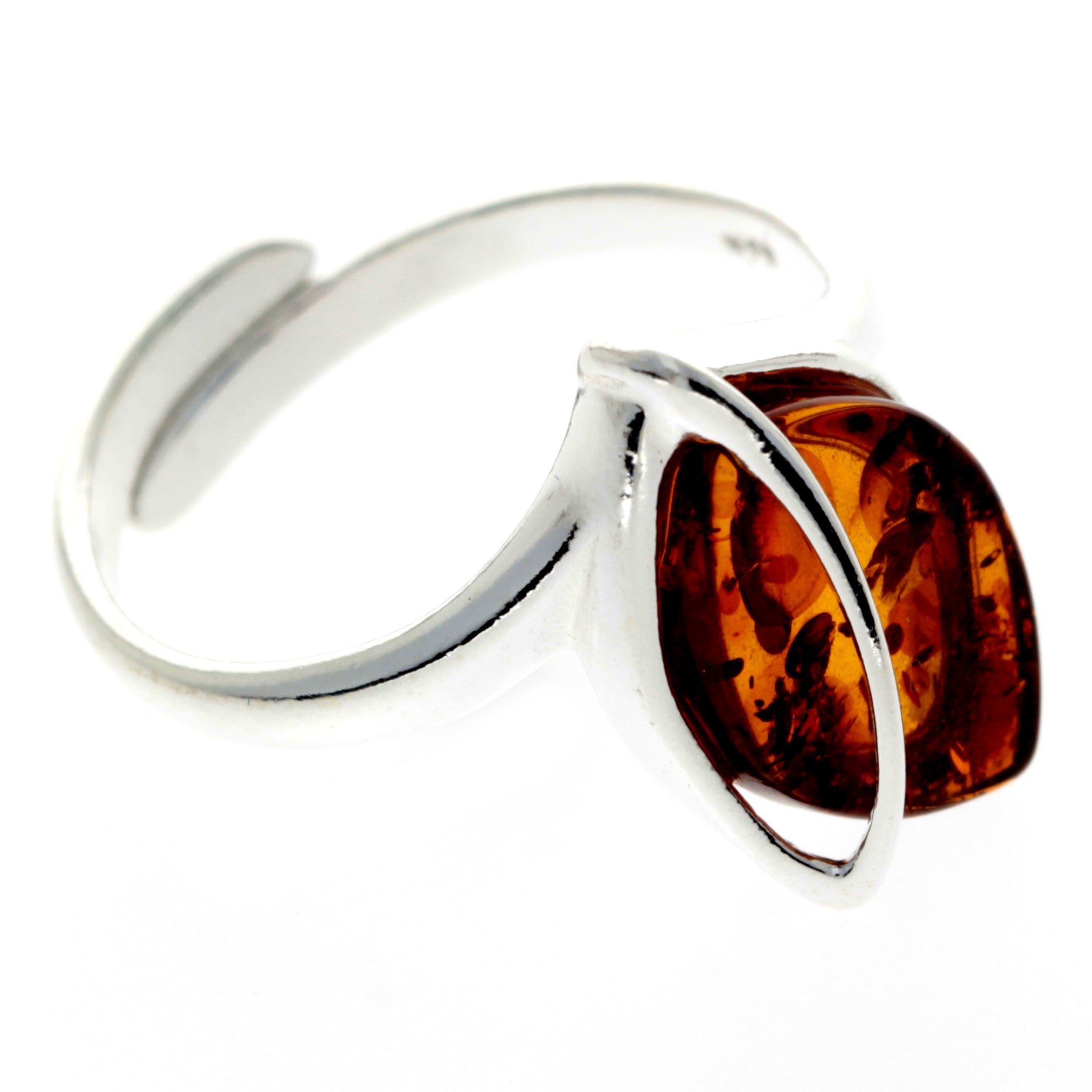 925 Sterling Silver & Baltic Amber Modern Adjustable Ring - GL469