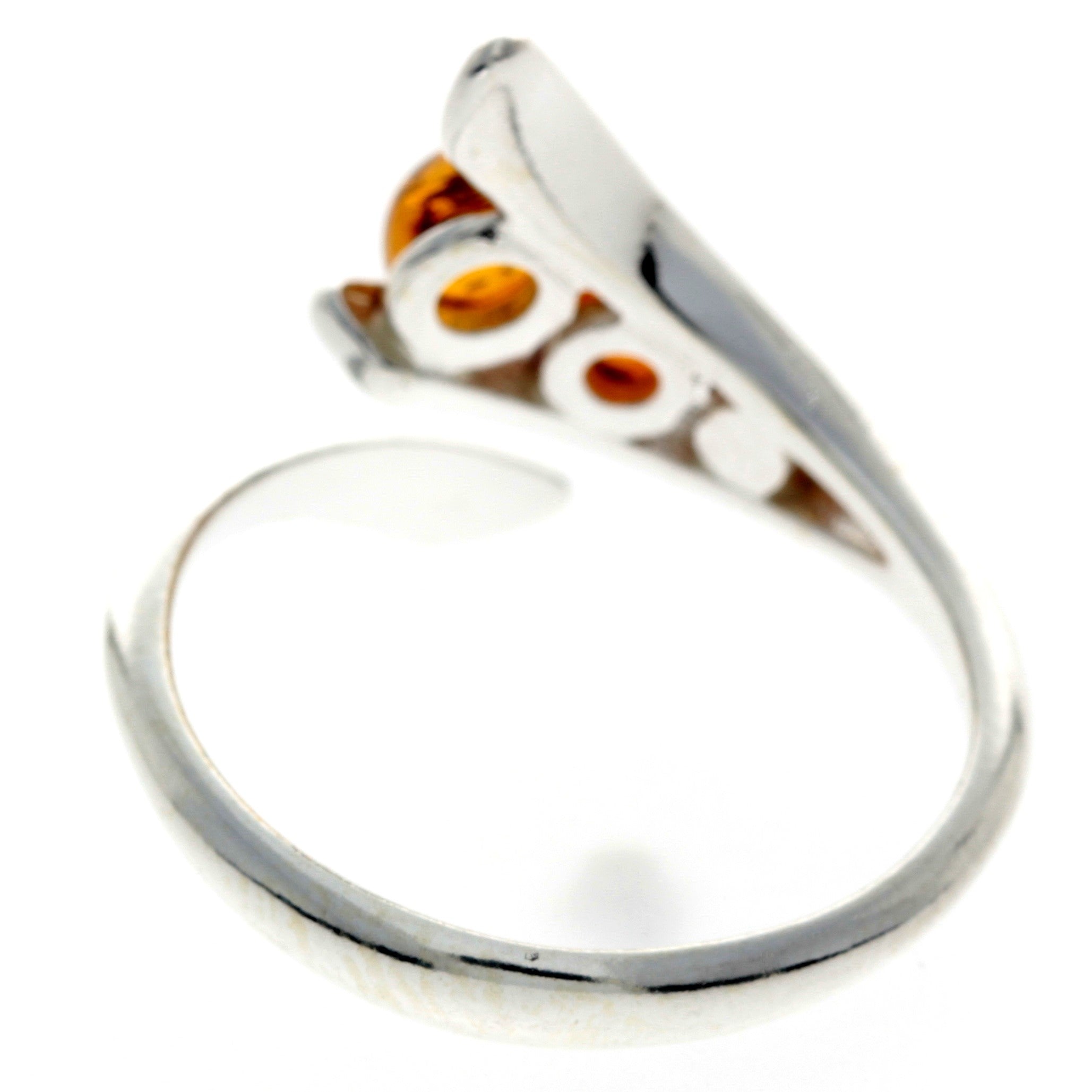 925 Sterling Silver & Baltic Amber 3 Stone Adjustable Ring