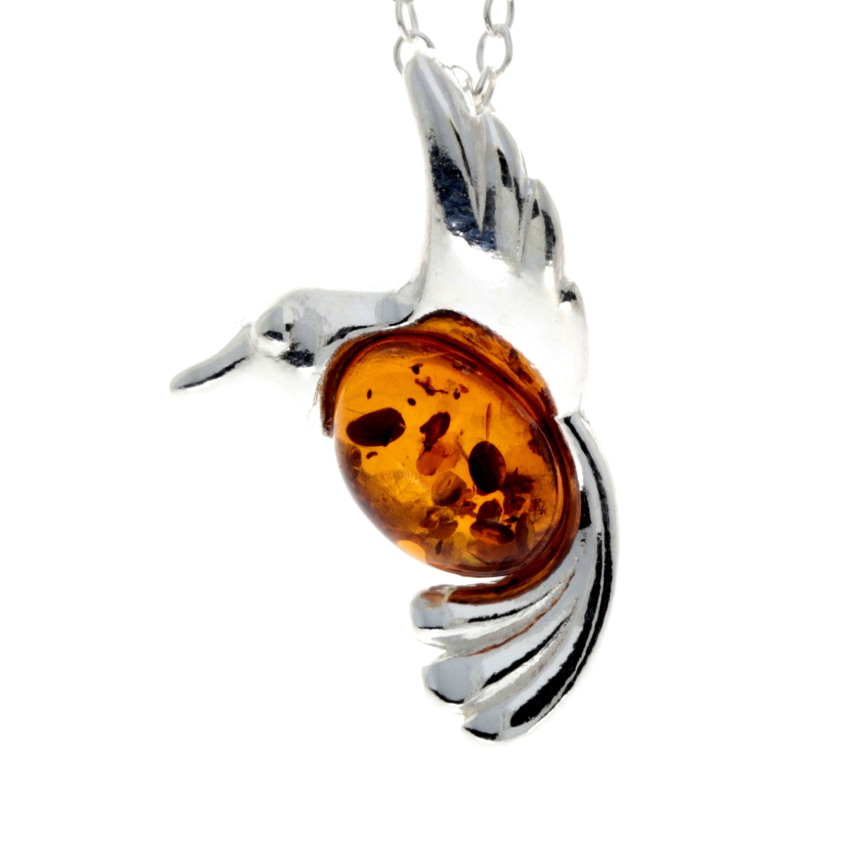 925 Sterling Silver & Baltic Amber Bird Pendant - GL399