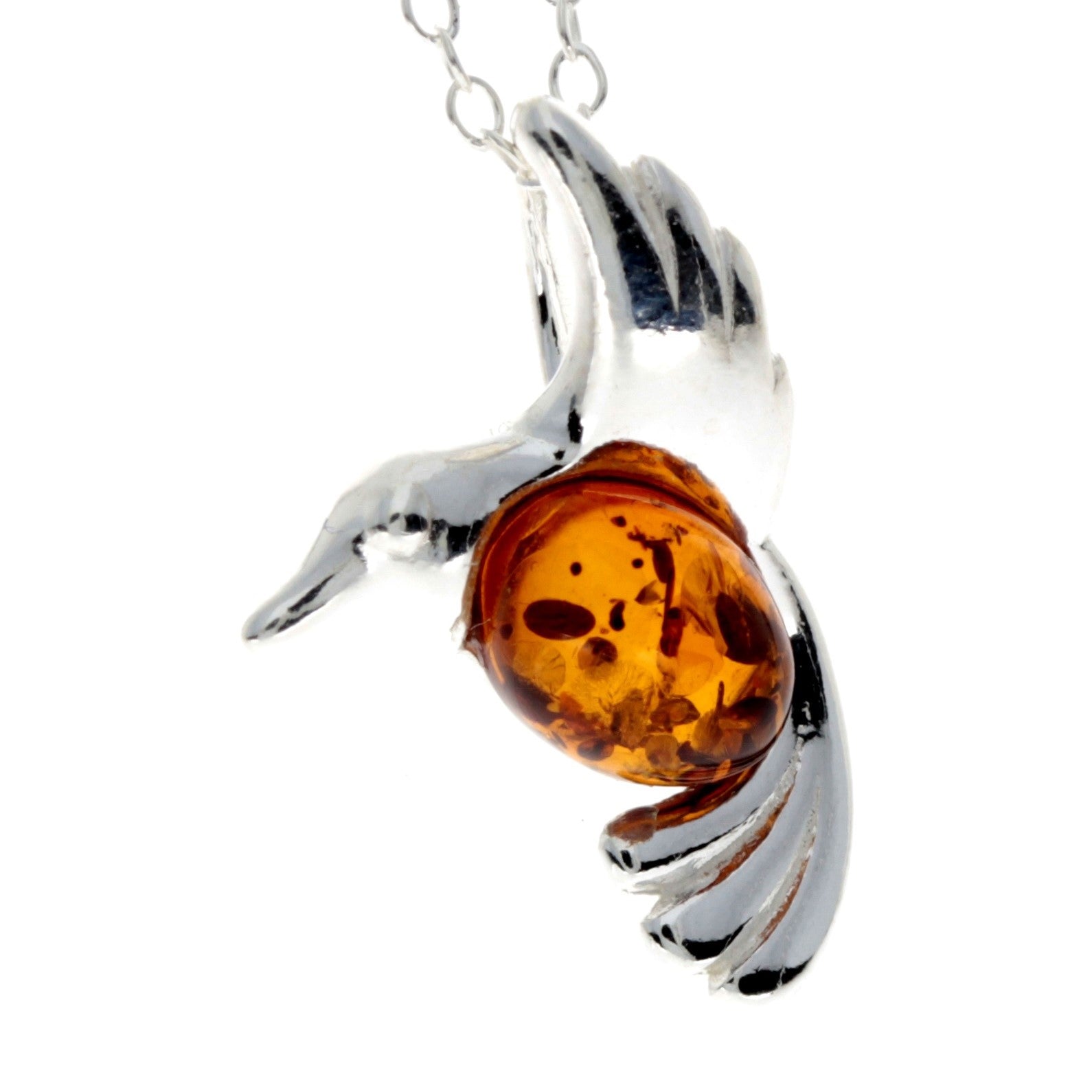 925 Sterling Silver & Baltic Amber Bird Pendant - GL399