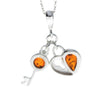 925 Sterling Silver & Baltic Amber Key & Heart Pendant - GL336