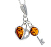 925 Sterling Silver & Baltic Amber Key & Heart Pendant - GL336