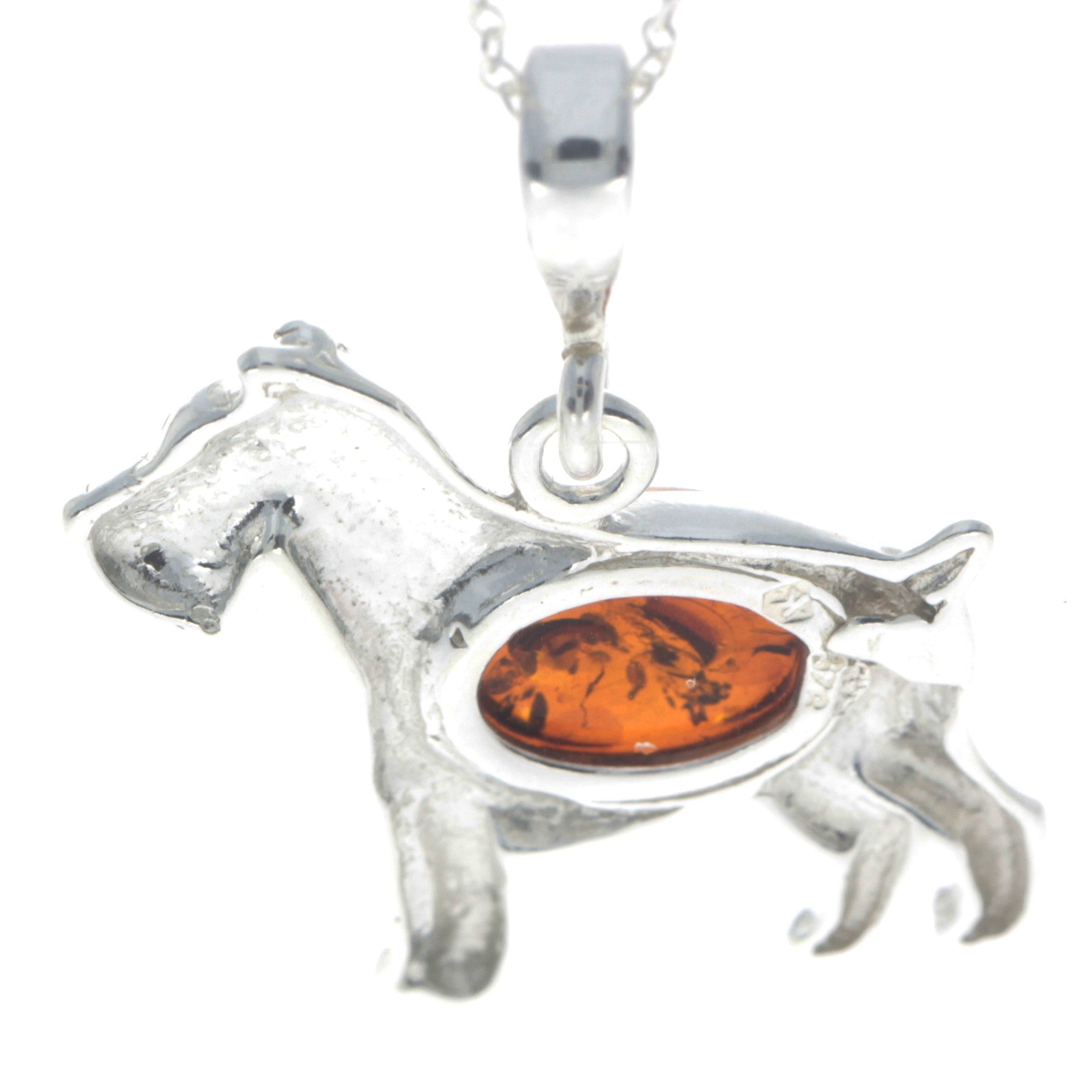 925 Sterling Silver & Baltic Amber Terrier Dog Pendant - M2006