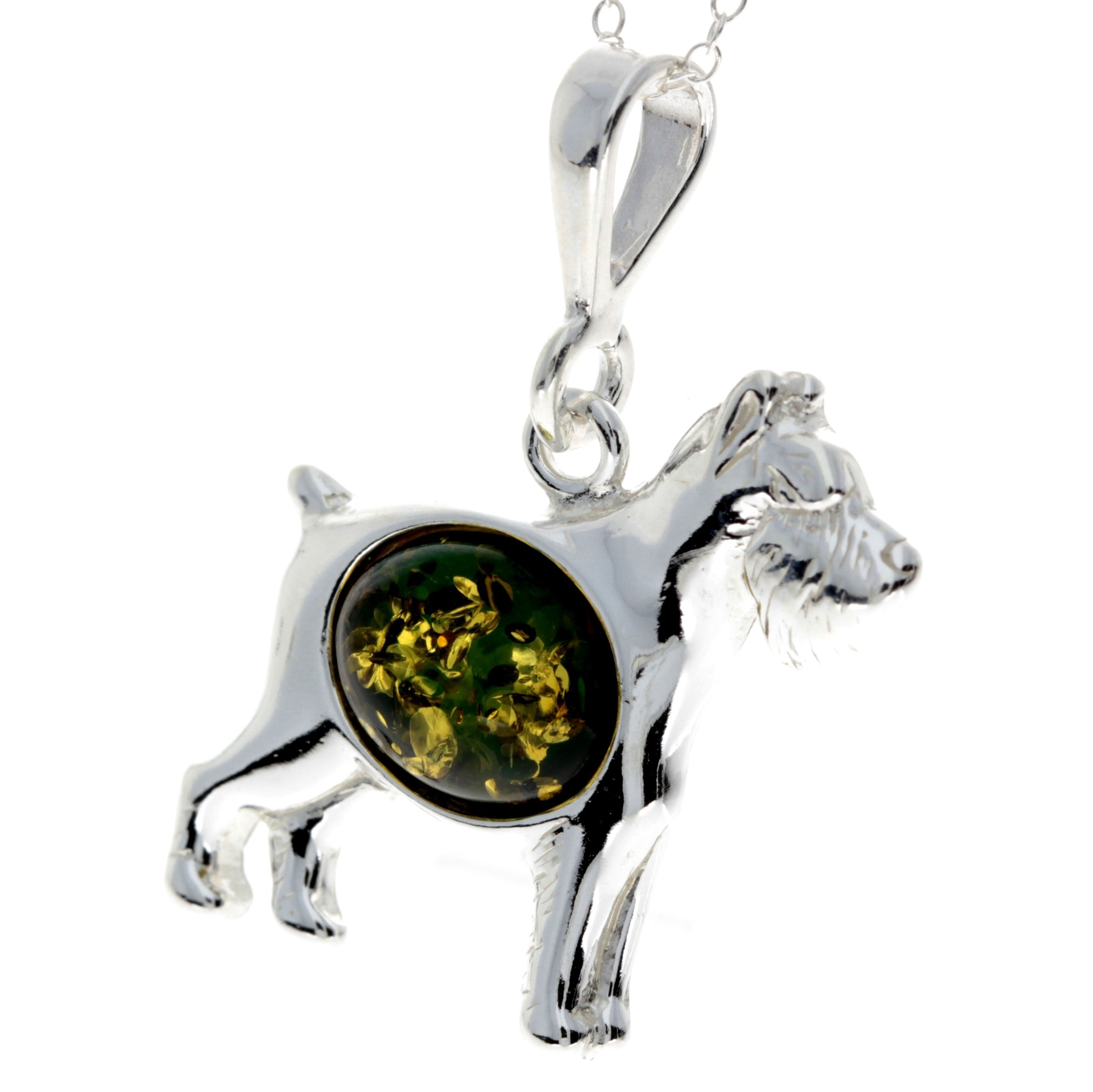 925 Sterling Silver & Baltic Amber Terrier Dog Pendant - M2006