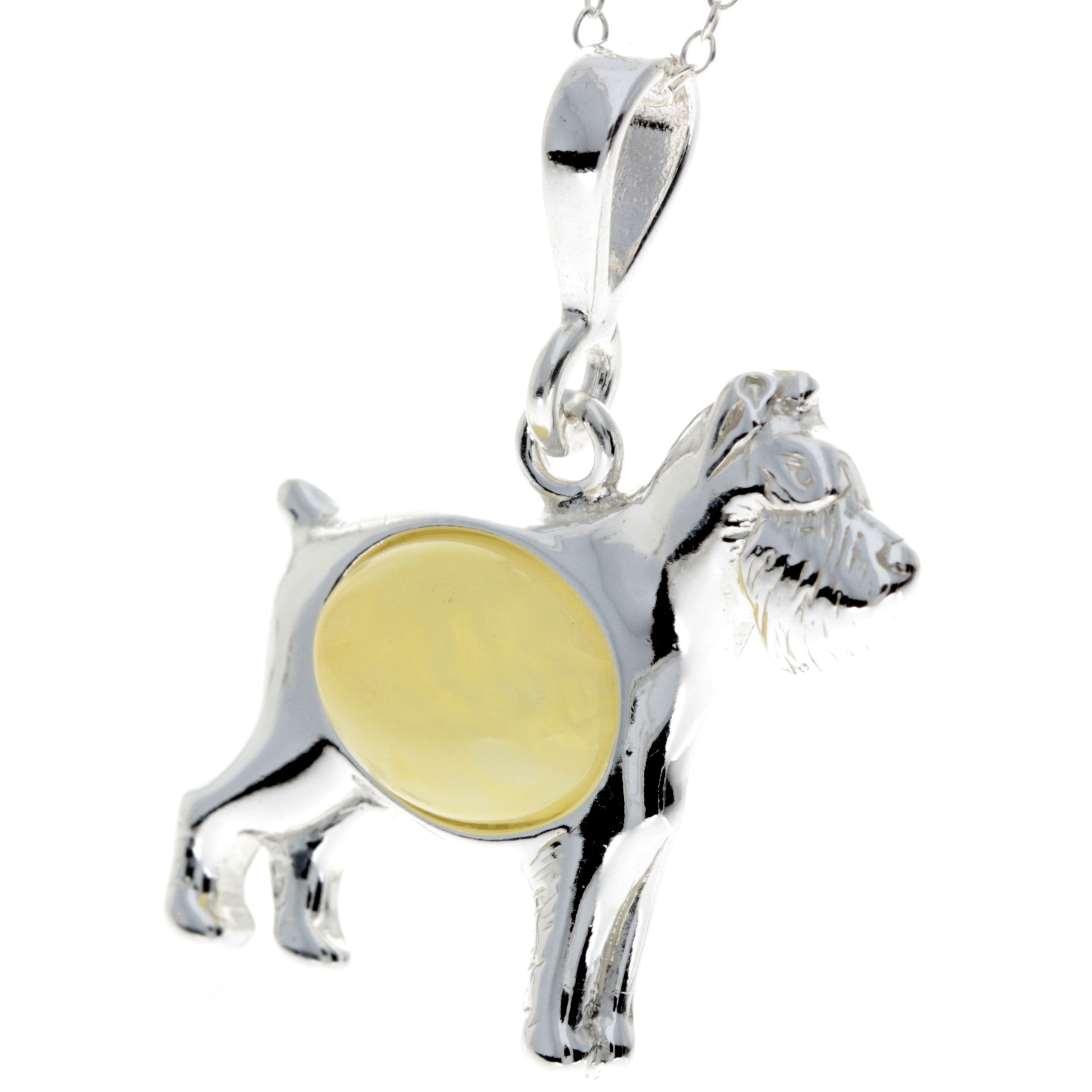 925 Sterling Silver & Baltic Amber Terrier Dog Pendant - M2006