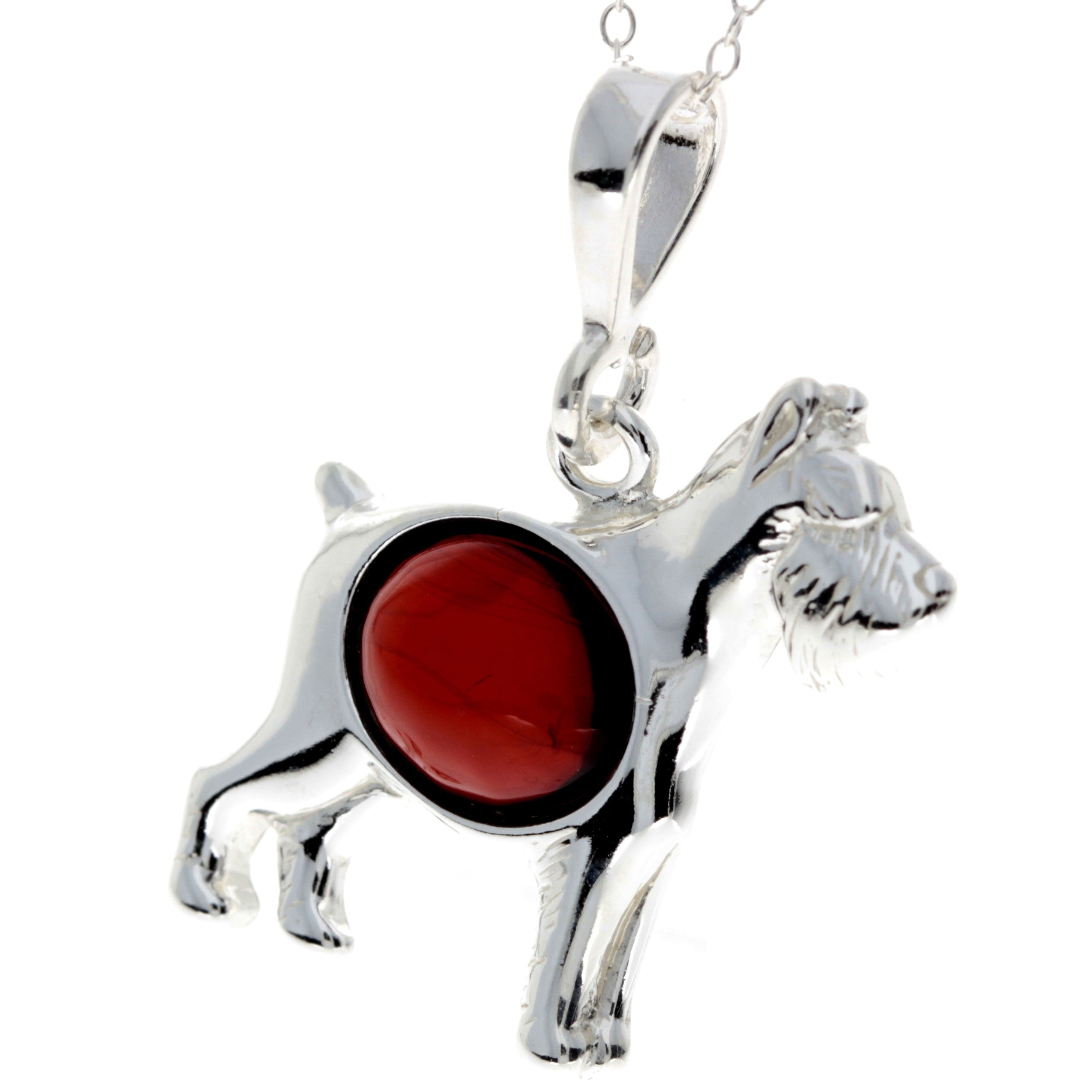 925 Sterling Silver & Baltic Amber Terrier Dog Pendant - M2006