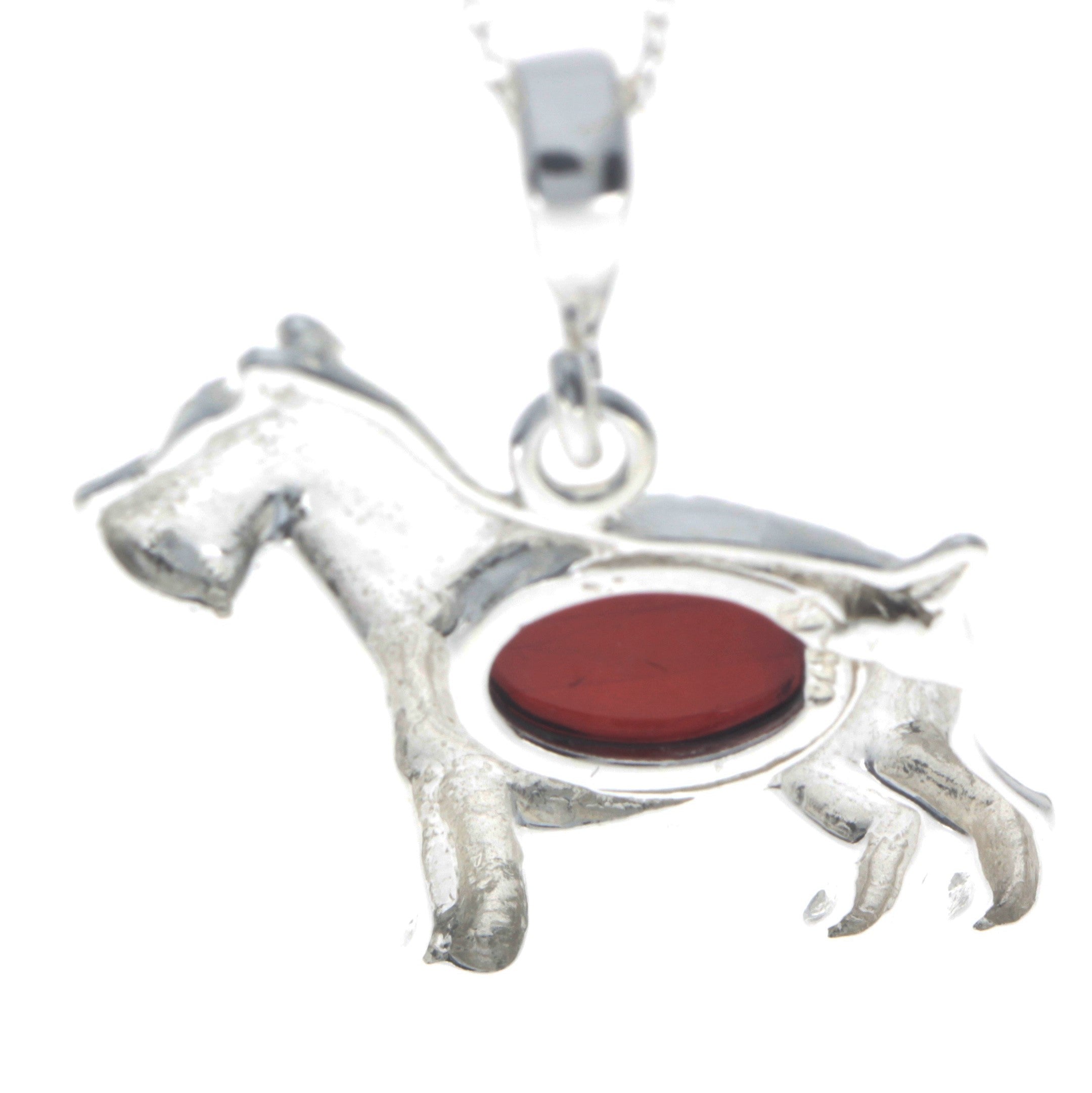 925 Sterling Silver & Baltic Amber Terrier Dog Pendant - M2006