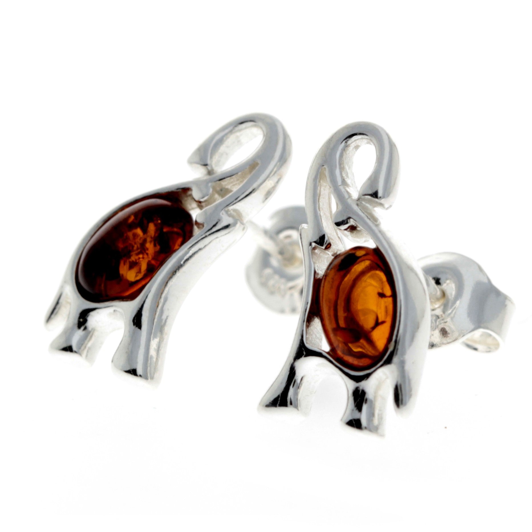 925 Sterling Silver & Baltic Amber Elephant Stud Earrings - GL176