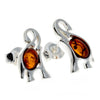 925 Sterling Silver & Baltic Amber Elephant Stud Earrings - GL176