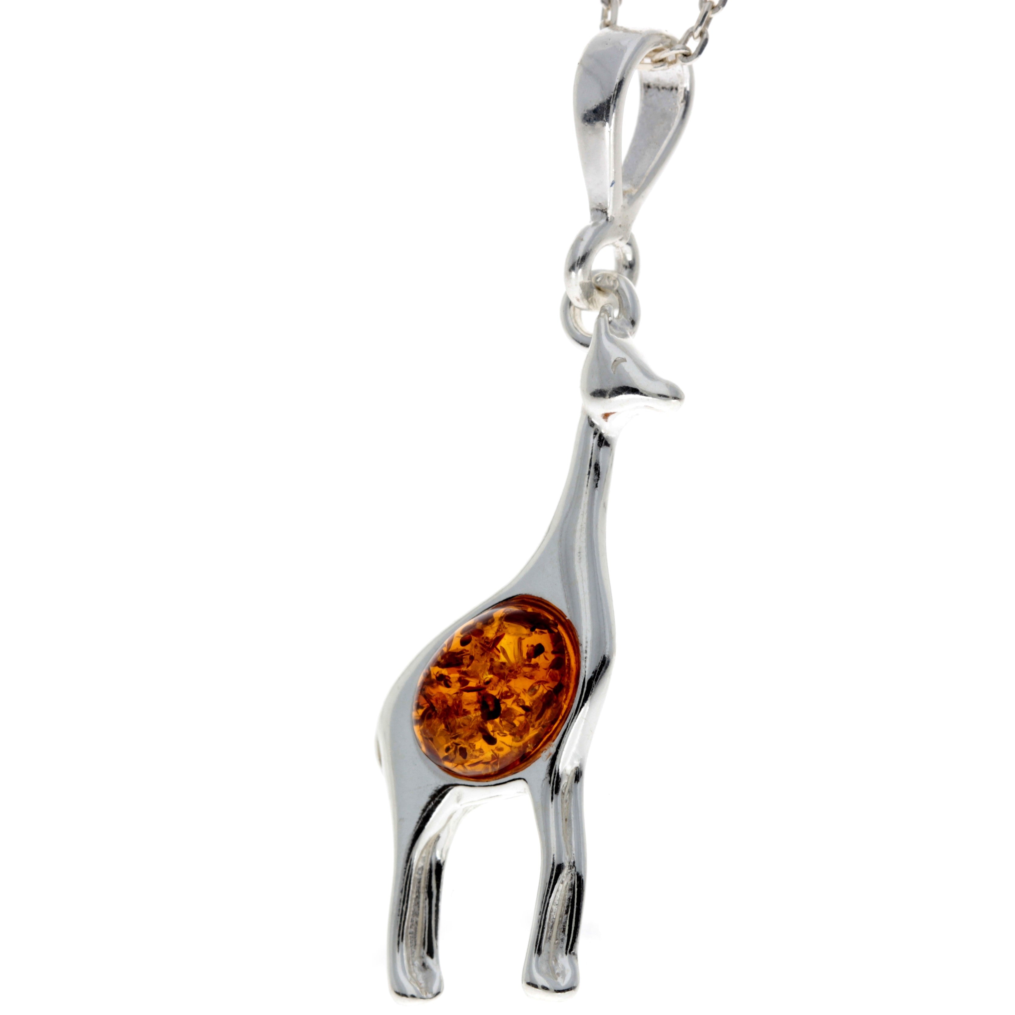 925 Sterling Silver & Baltic Amber Giraffe Pendant - M389