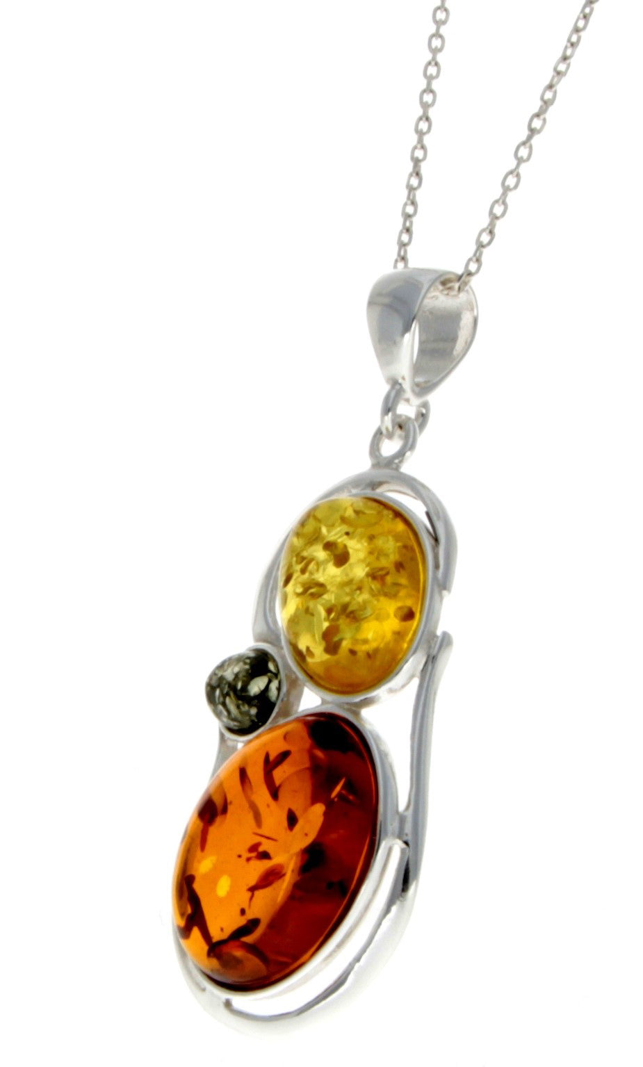 925 Sterling Silver & Baltic Amber 3 Stone Modern Pendant - M370