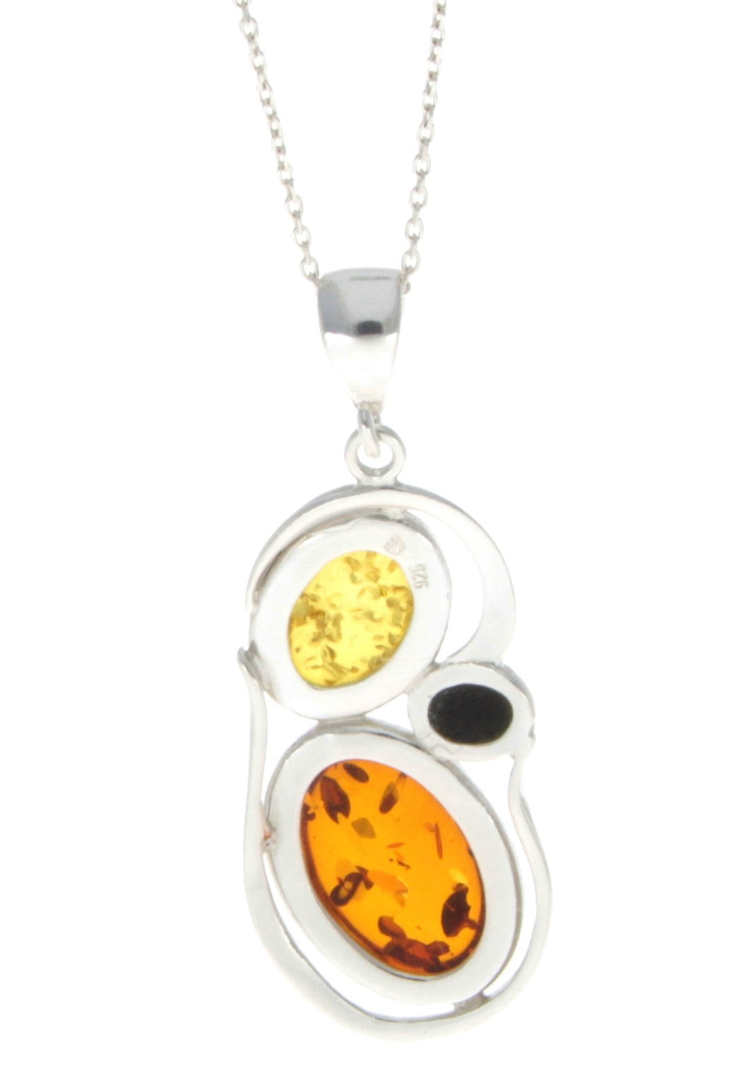 925 Sterling Silver & Baltic Amber 3 Stone Modern Pendant - M370