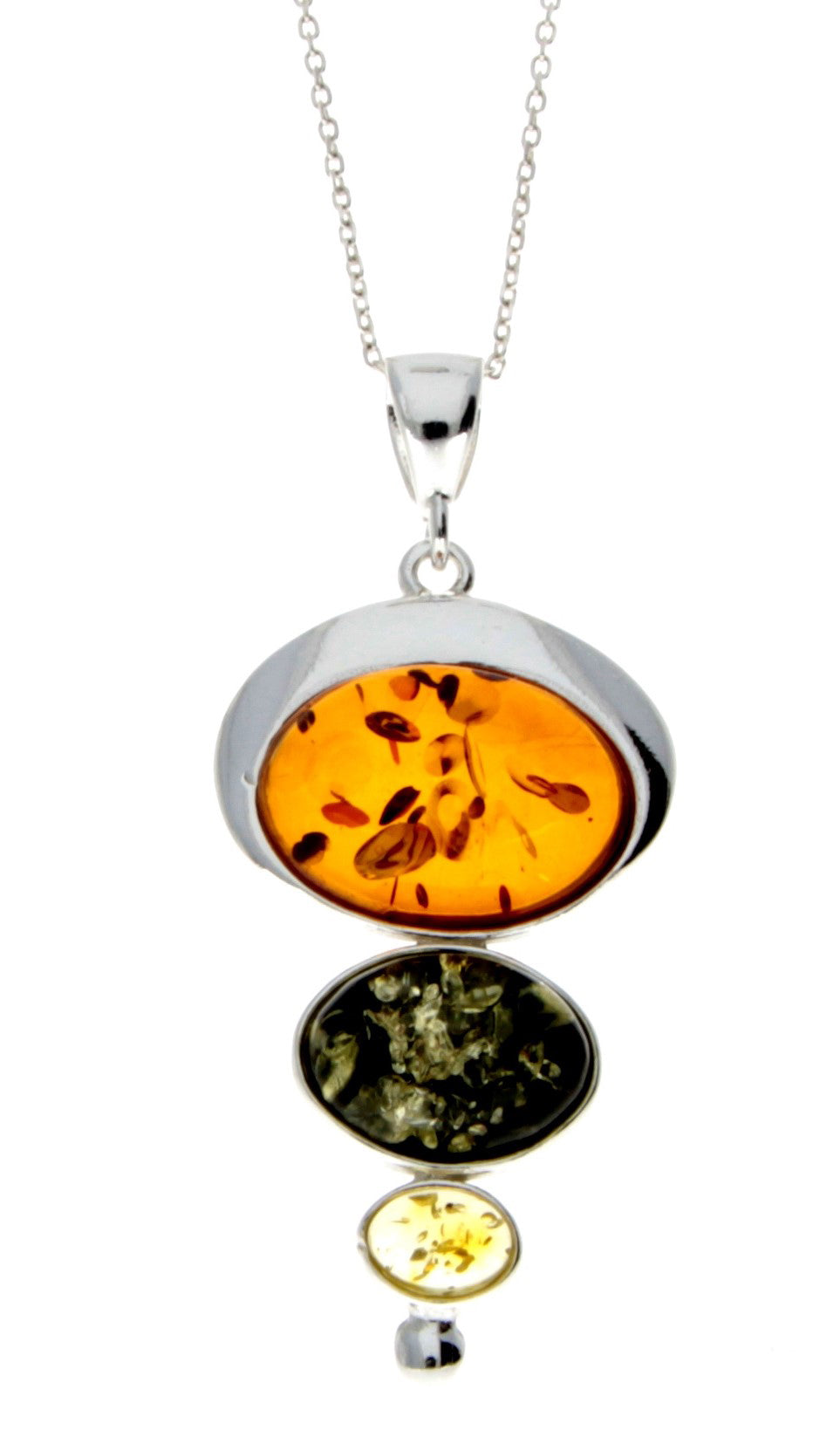 925 Sterling Silver & Baltic Amber 3 Stone Modern Pendant - M371