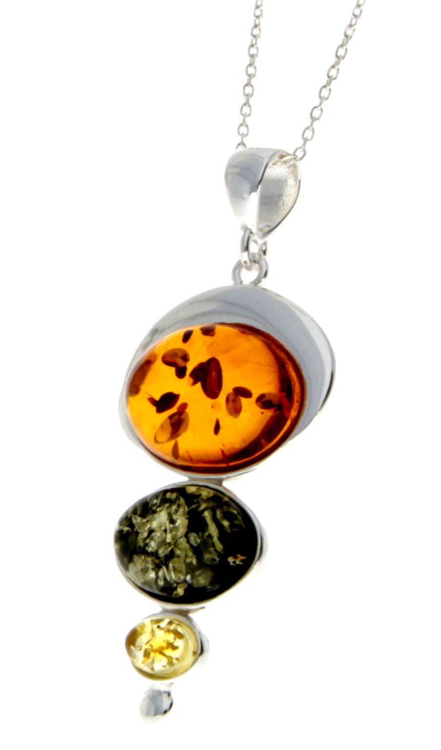 925 Sterling Silver & Baltic Amber 3 Stone Modern Pendant - M371