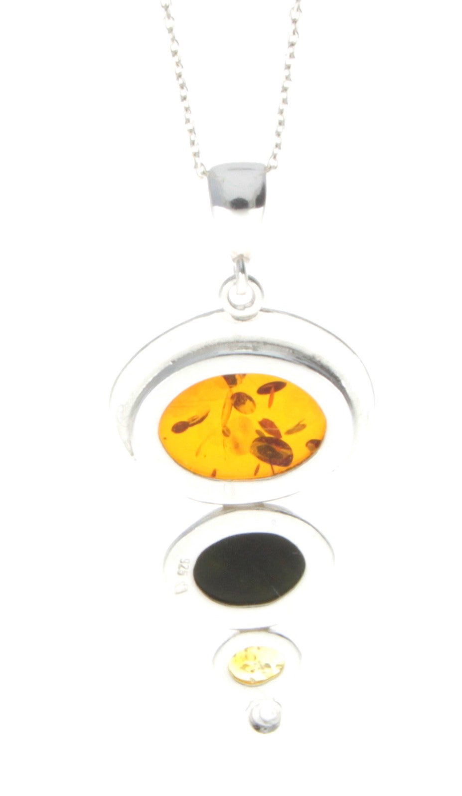 925 Sterling Silver & Baltic Amber 3 Stone Modern Pendant - M371