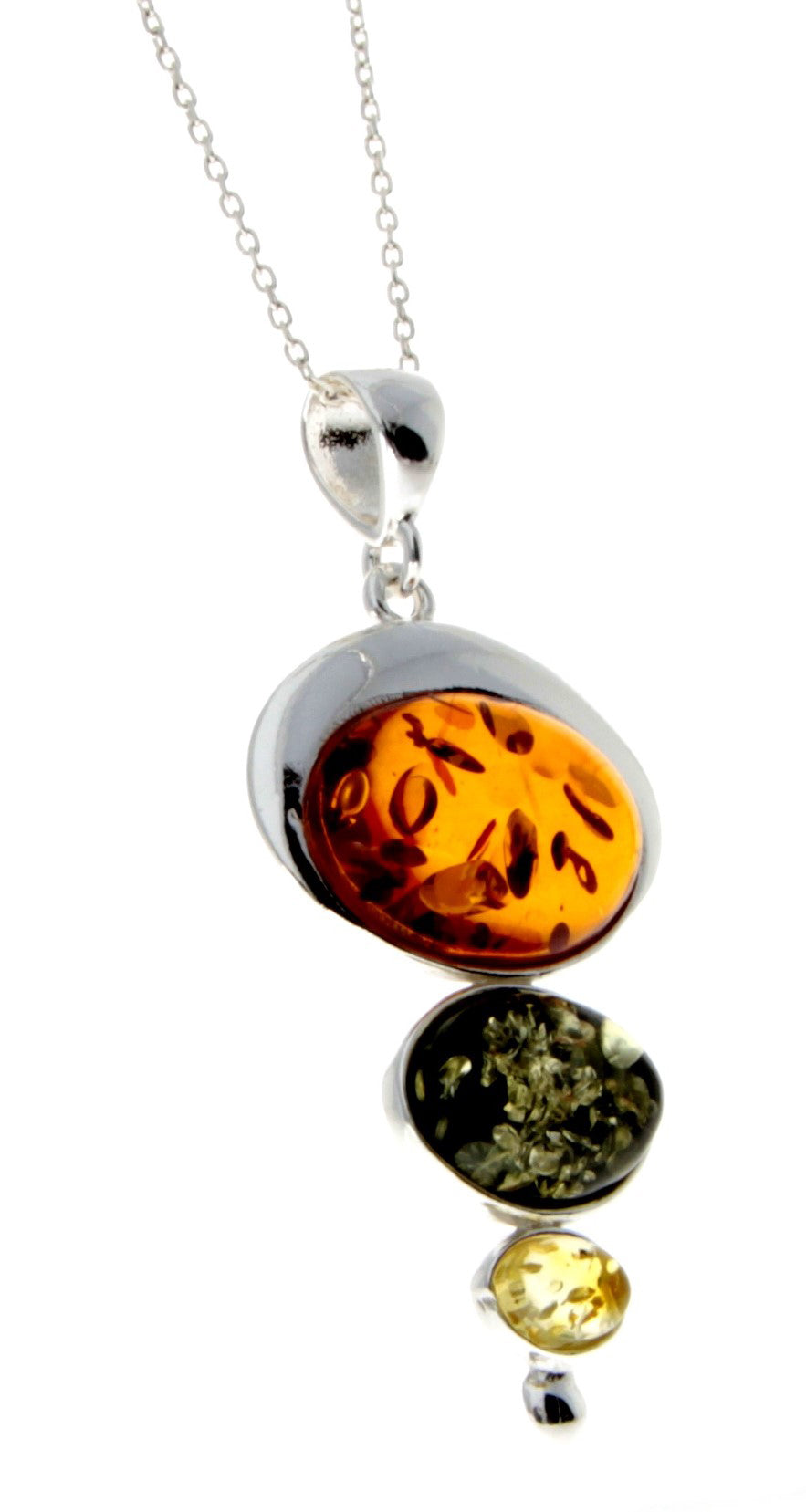 925 Sterling Silver & Baltic Amber 3 Stone Modern Pendant - M371