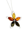 925 Sterling Silver & Baltic Amber 5 Stones Star Modern Pendant - M373