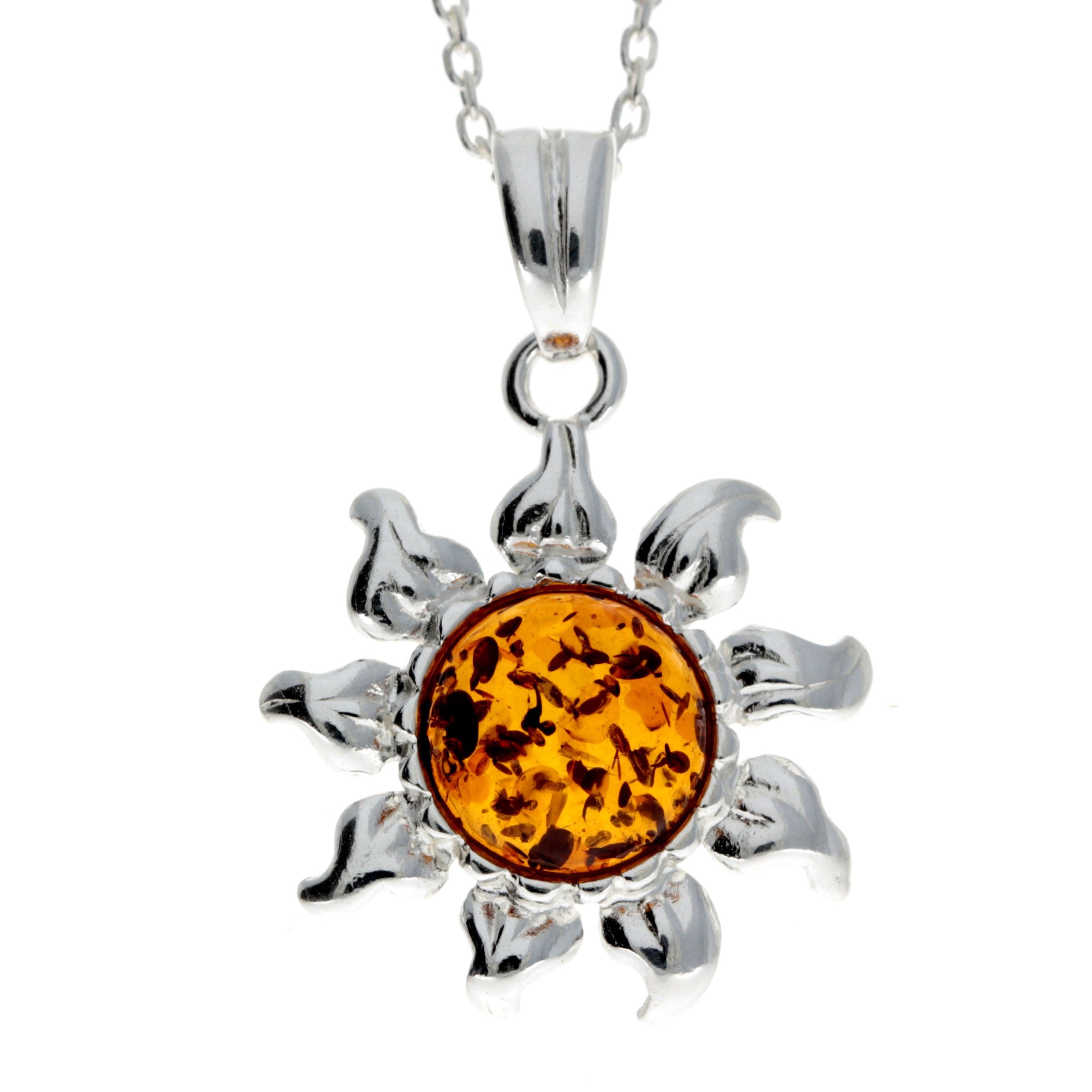 925 Sterling Silver & Baltic Amber Sun / Star Pendant - GL392