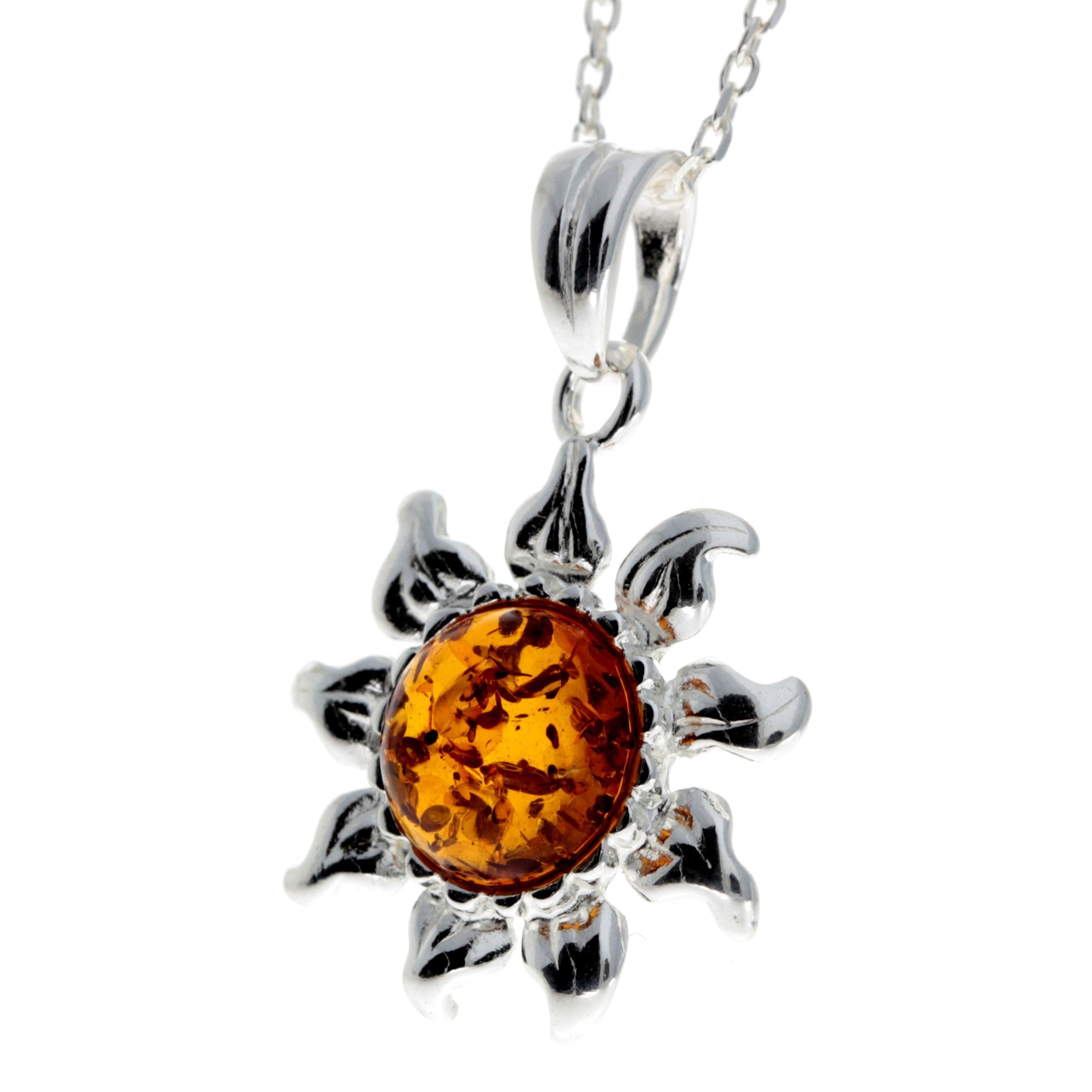 925 Sterling Silver & Baltic Amber Sun / Star Pendant - GL392