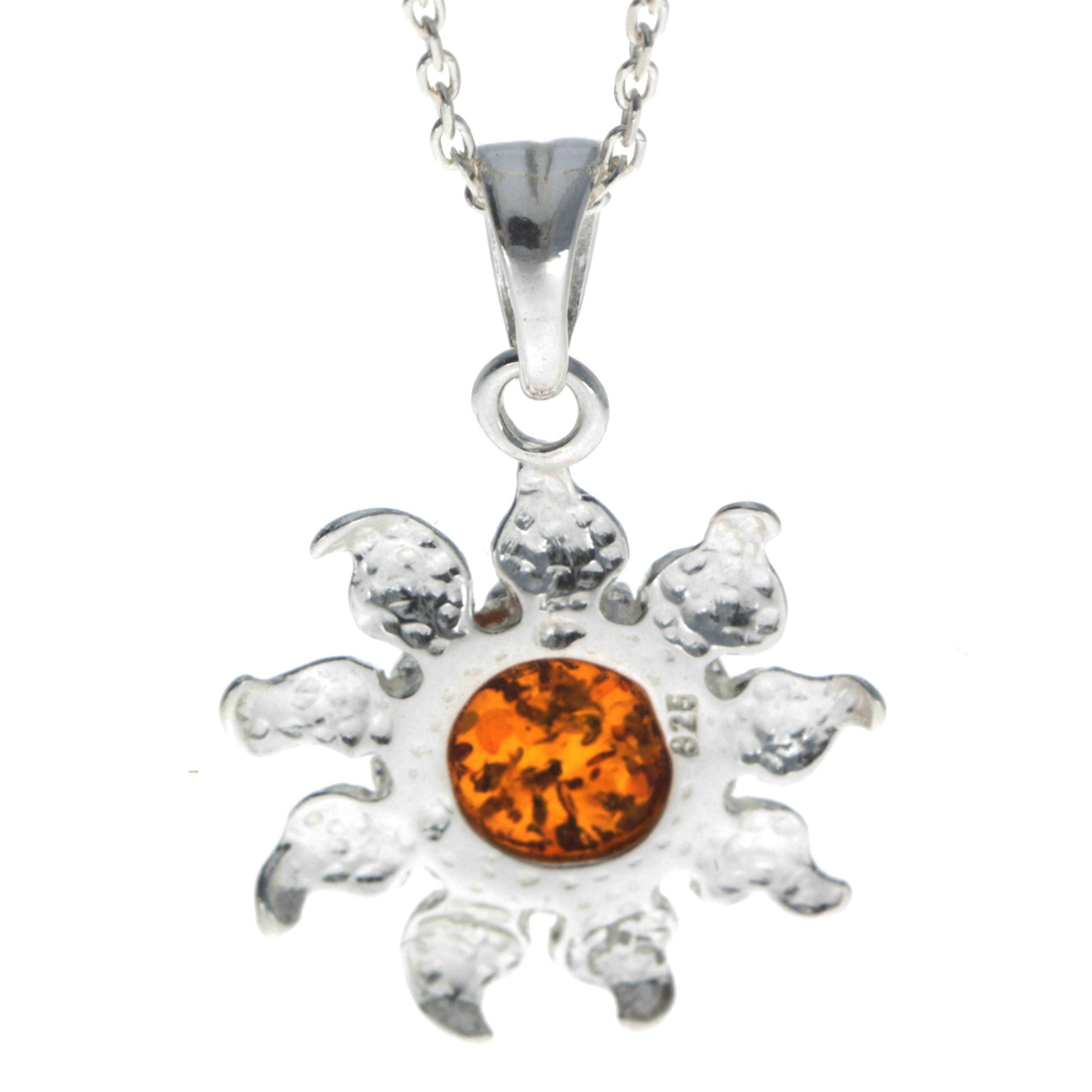 925 Sterling Silver & Baltic Amber Sun / Star Pendant - GL392