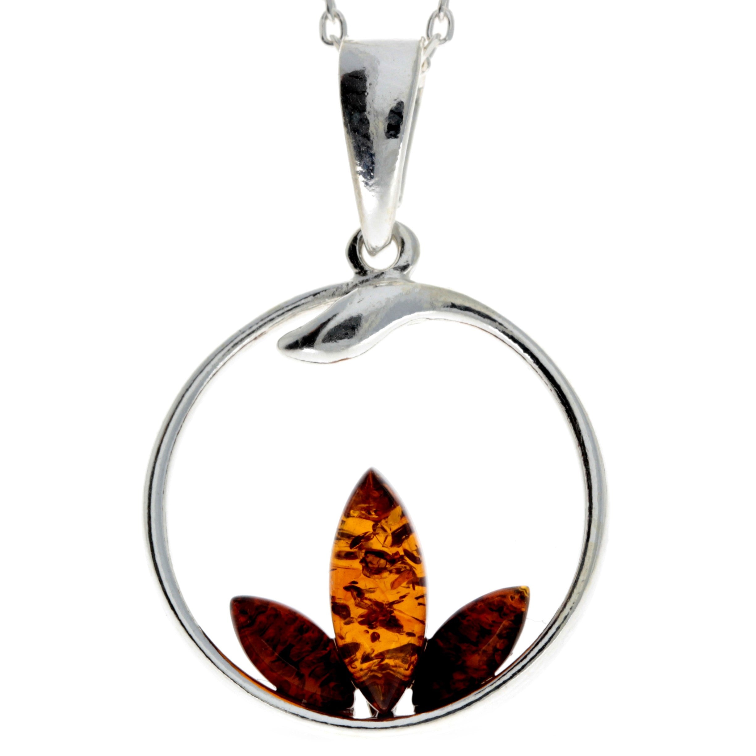 925 Sterling Silver & Baltic Amber 3 Stone Amber Modern Pendant - GL394