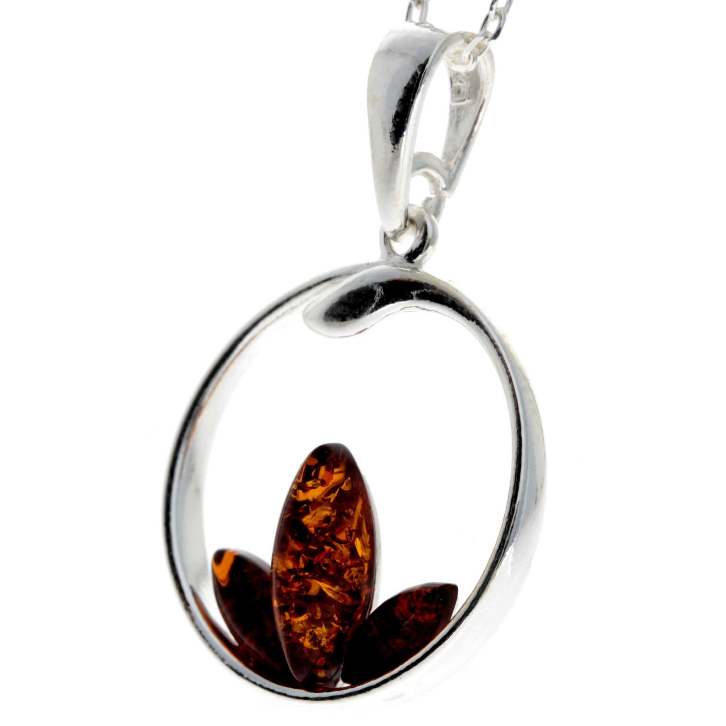 925 Sterling Silver & Baltic Amber 3 Stone Amber Modern Pendant - GL394