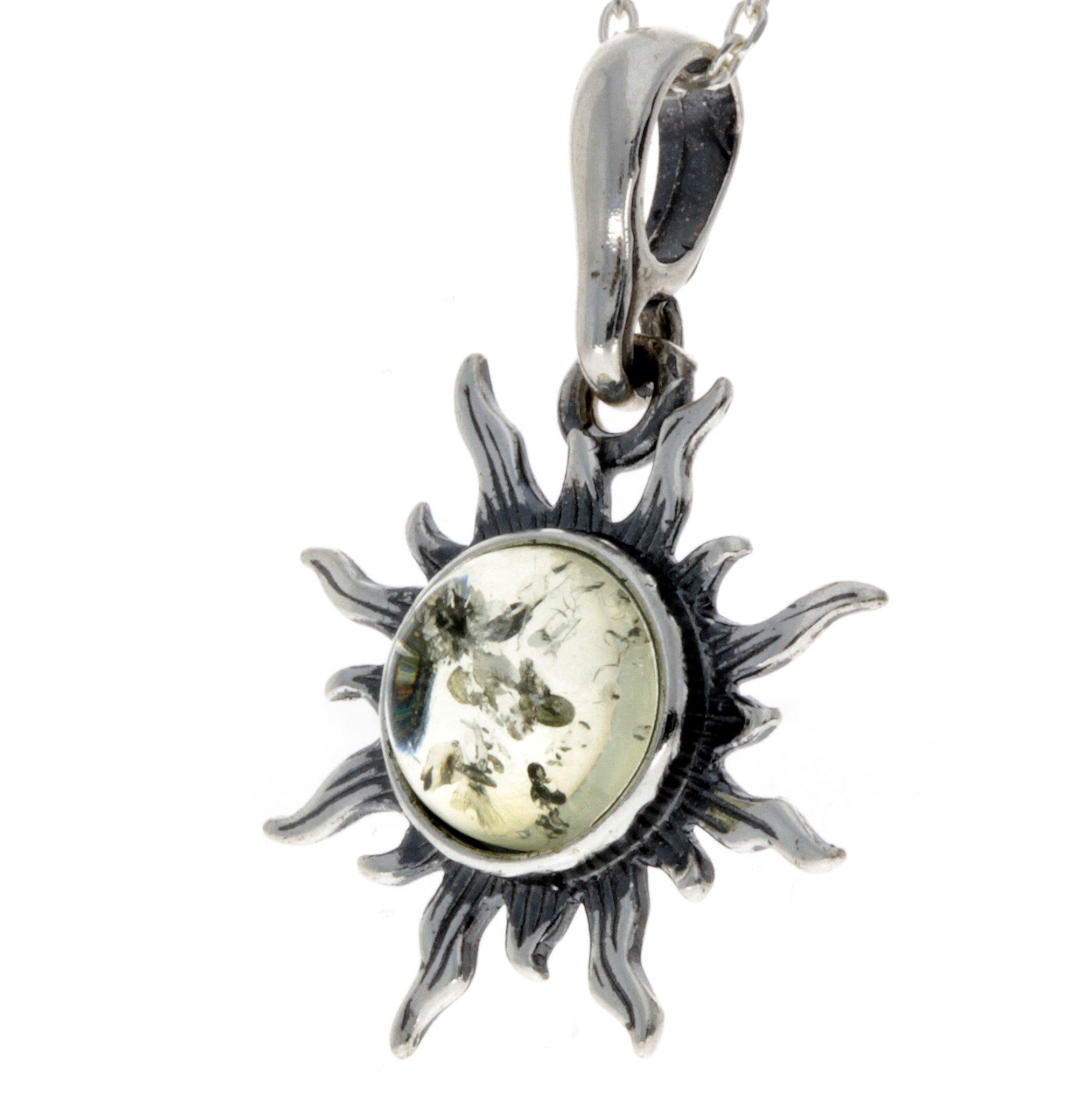 925 Sterling Silver Sun Pendant with Baltic Amber - 1764