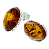 925 Sterling Silver & Genuine Baltic Amber Classic Oval Studs Earrings - M650