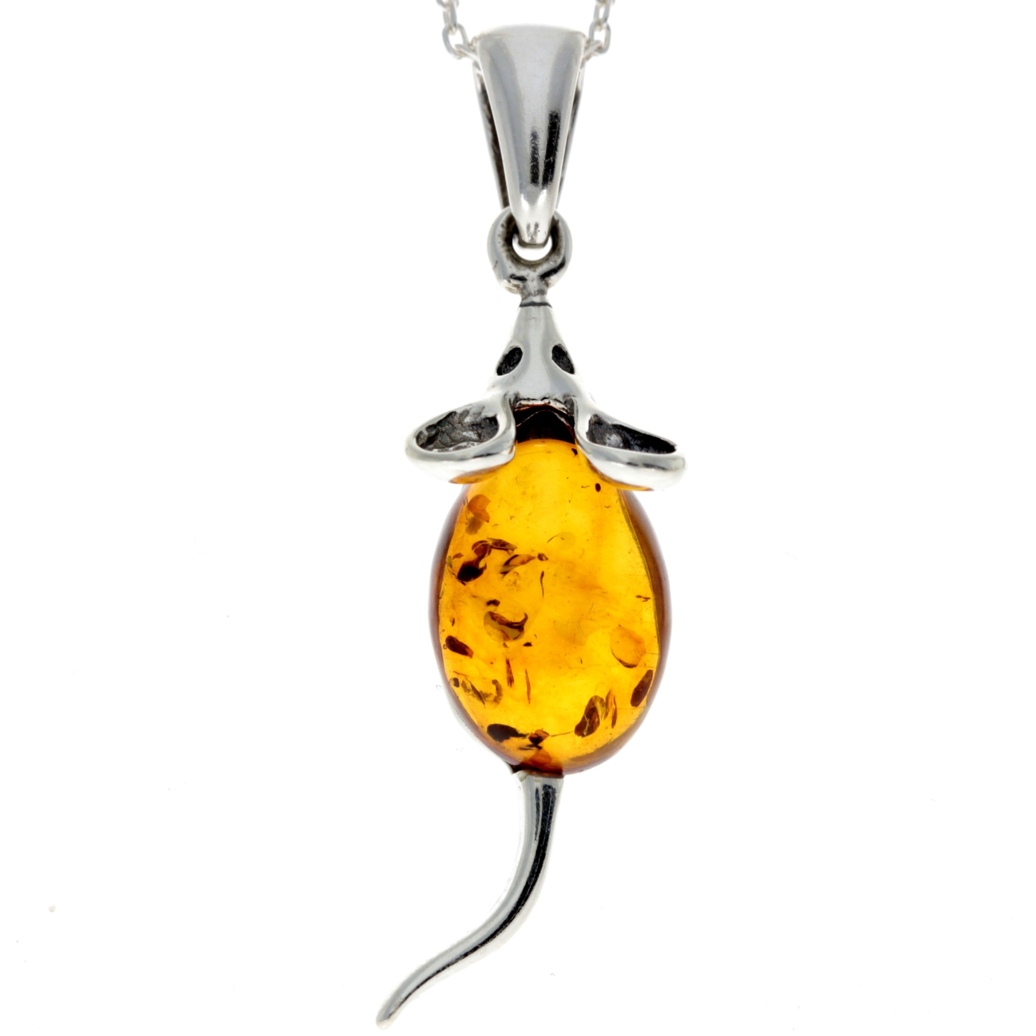 925 Sterling Silver Mouse Pendant with Amber - 568