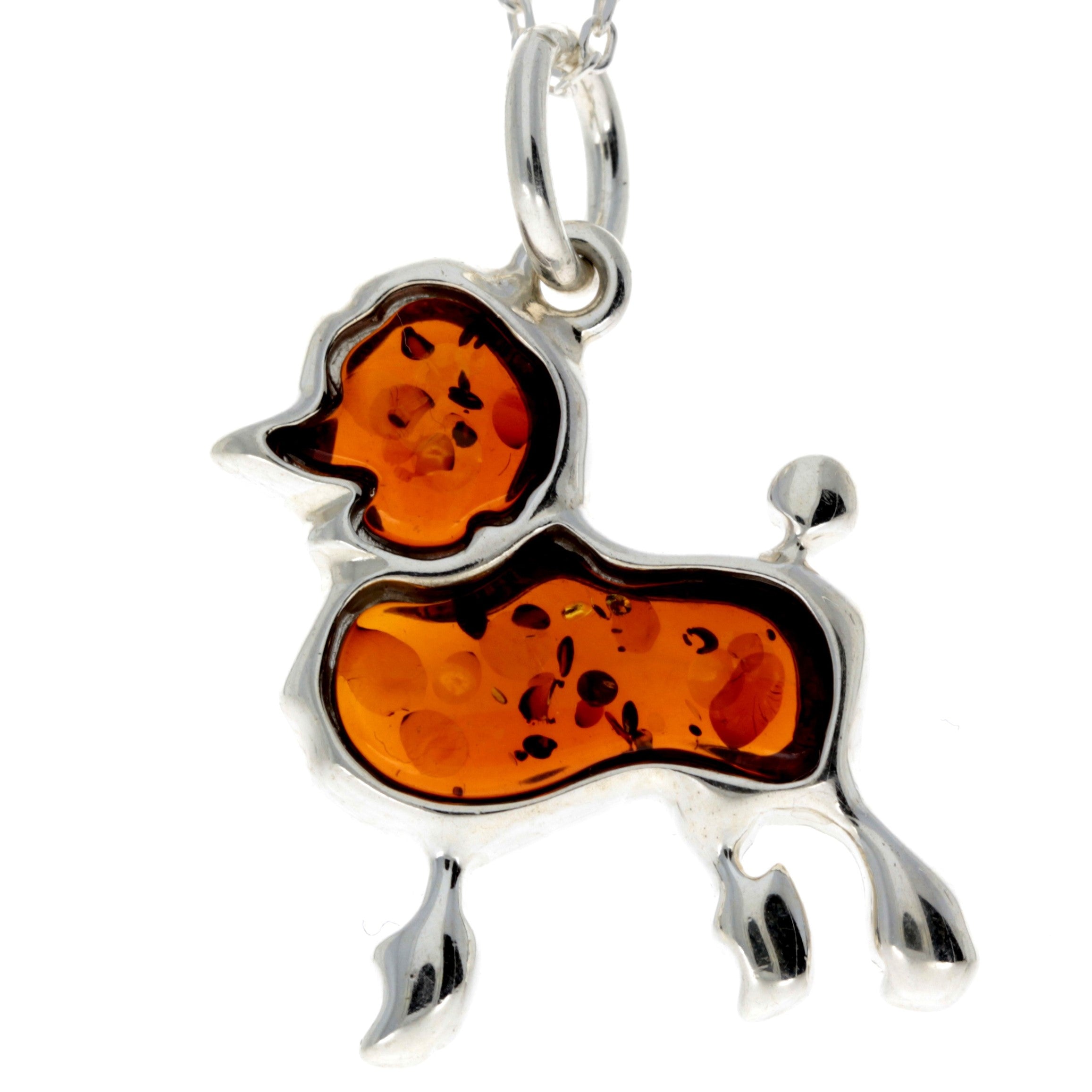 925 Sterling Silver & Baltic Amber Poodle Dog Pendant - AD220