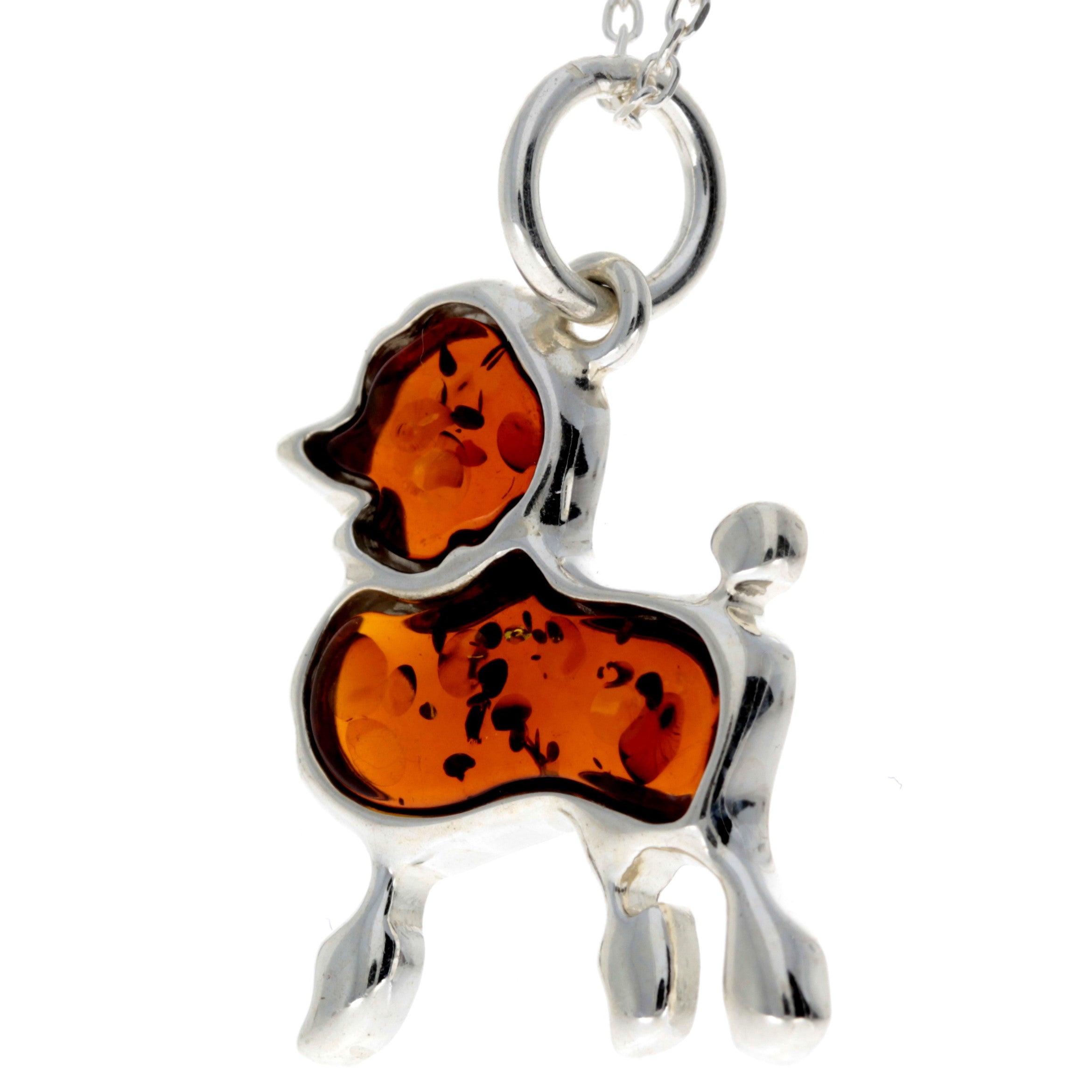 925 Sterling Silver & Baltic Amber Poodle Dog Pendant - AD220