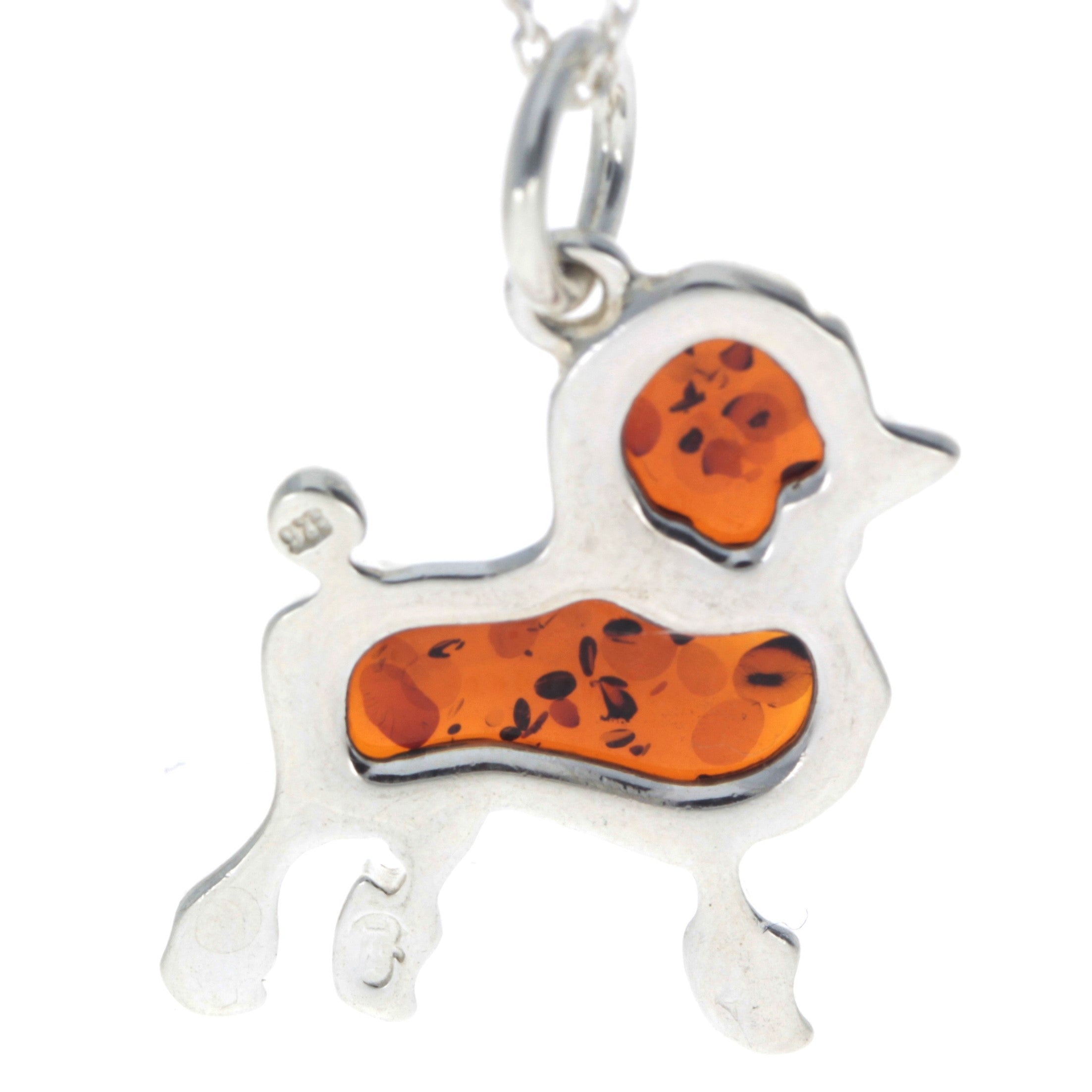 925 Sterling Silver & Baltic Amber Poodle Dog Pendant - AD220