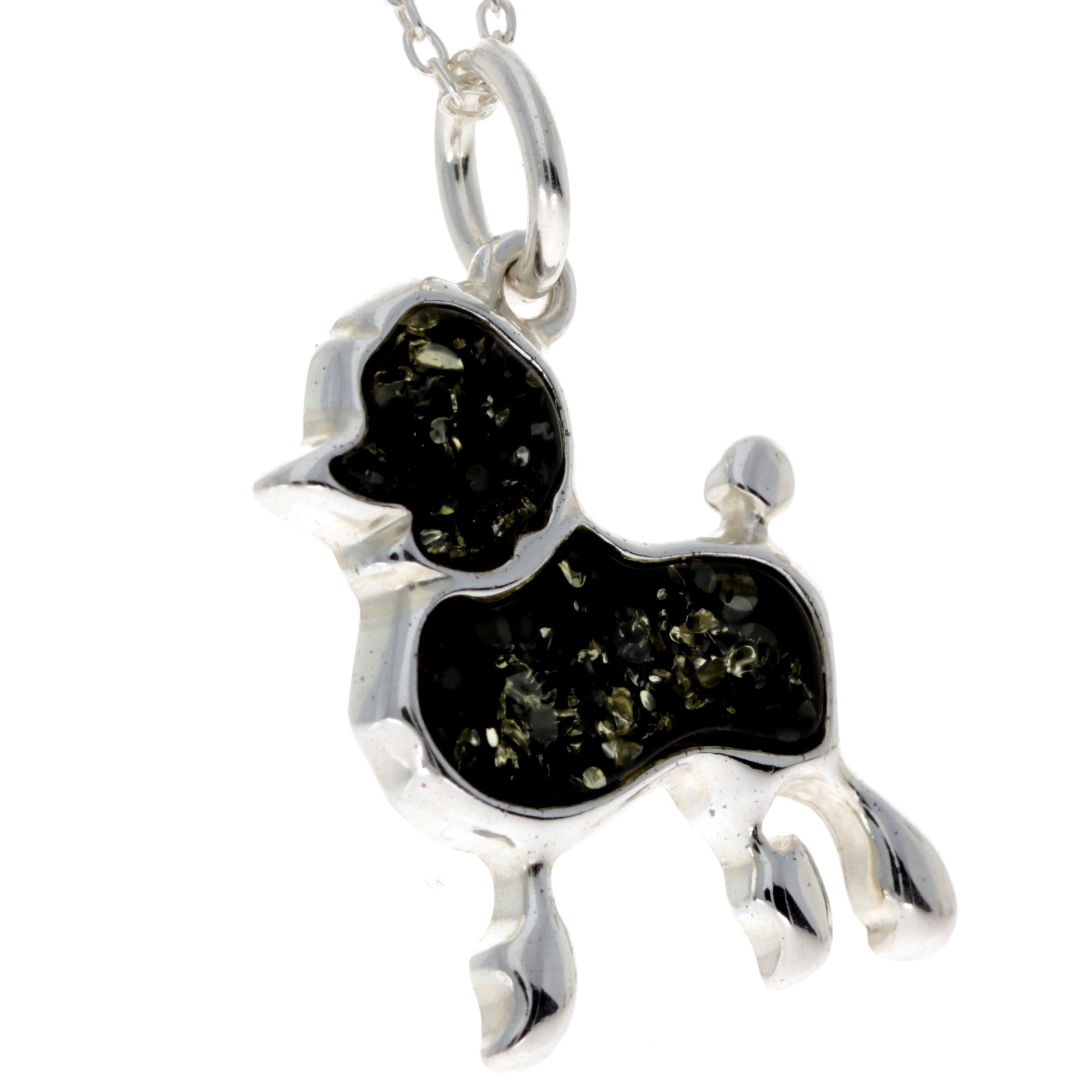 925 Sterling Silver & Baltic Amber Poodle Dog Pendant - AD220