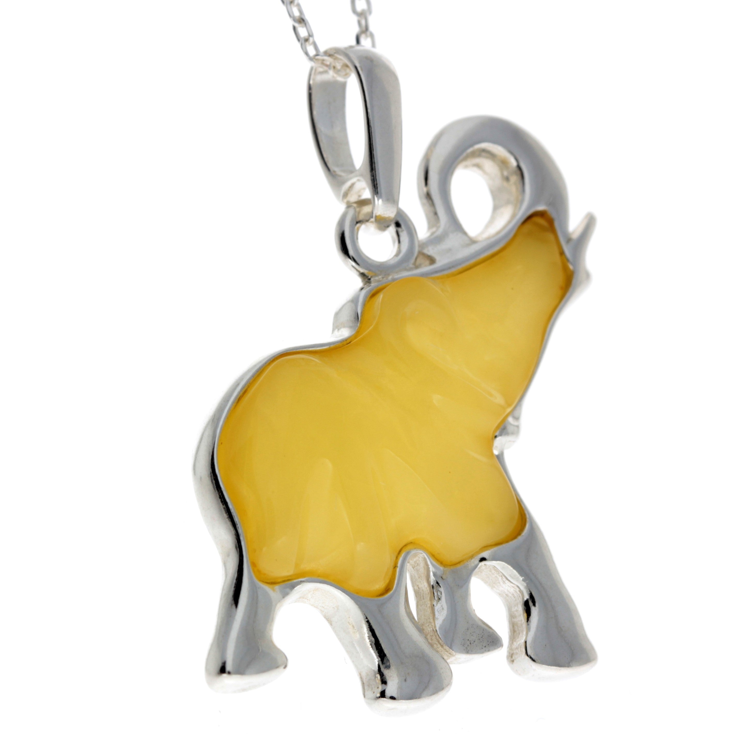 925 Sterling Silver & Baltic Amber Lucky Elephant Pendant - AD215