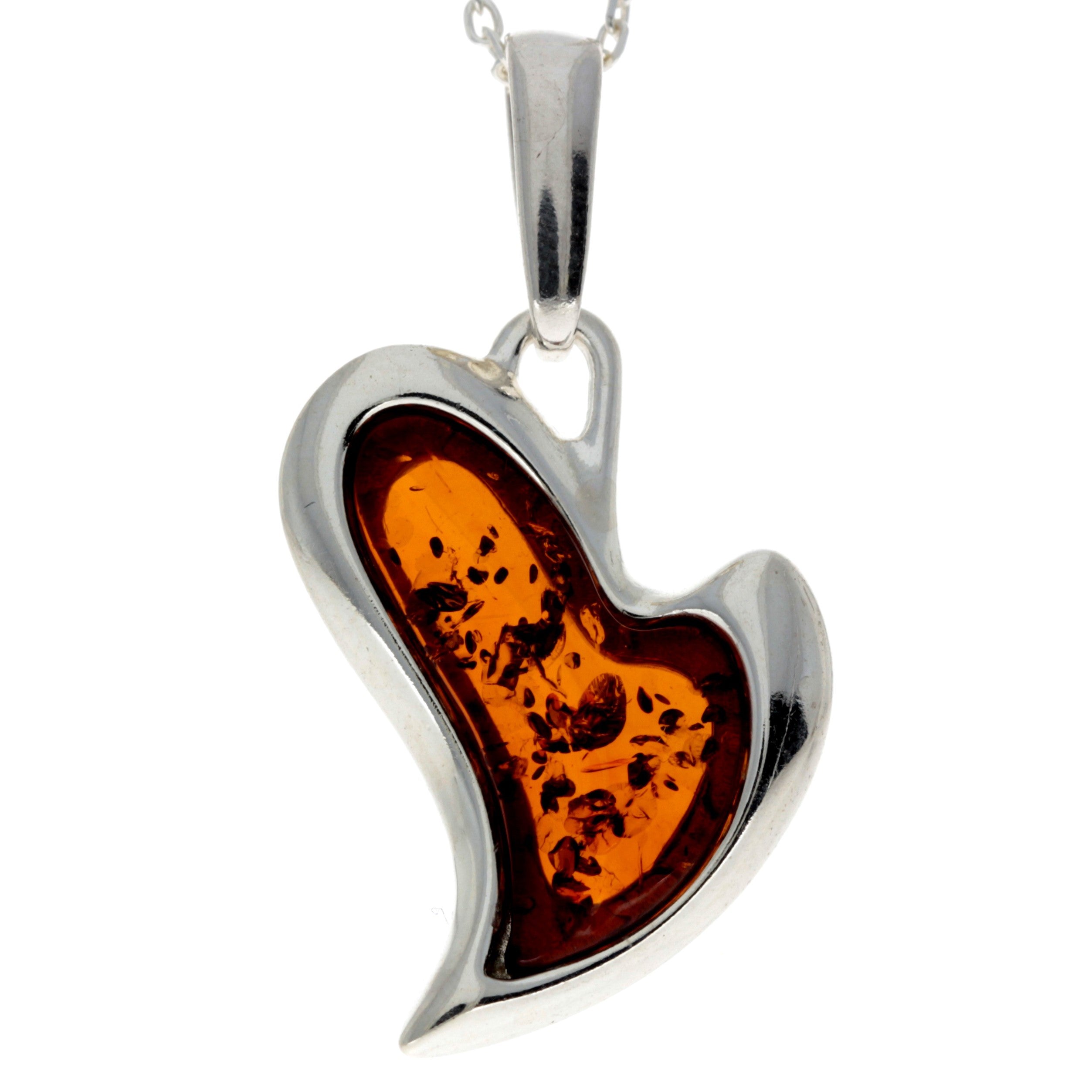 925 Sterling Silver & Baltic Amber Modern Heart Pendant - AC215