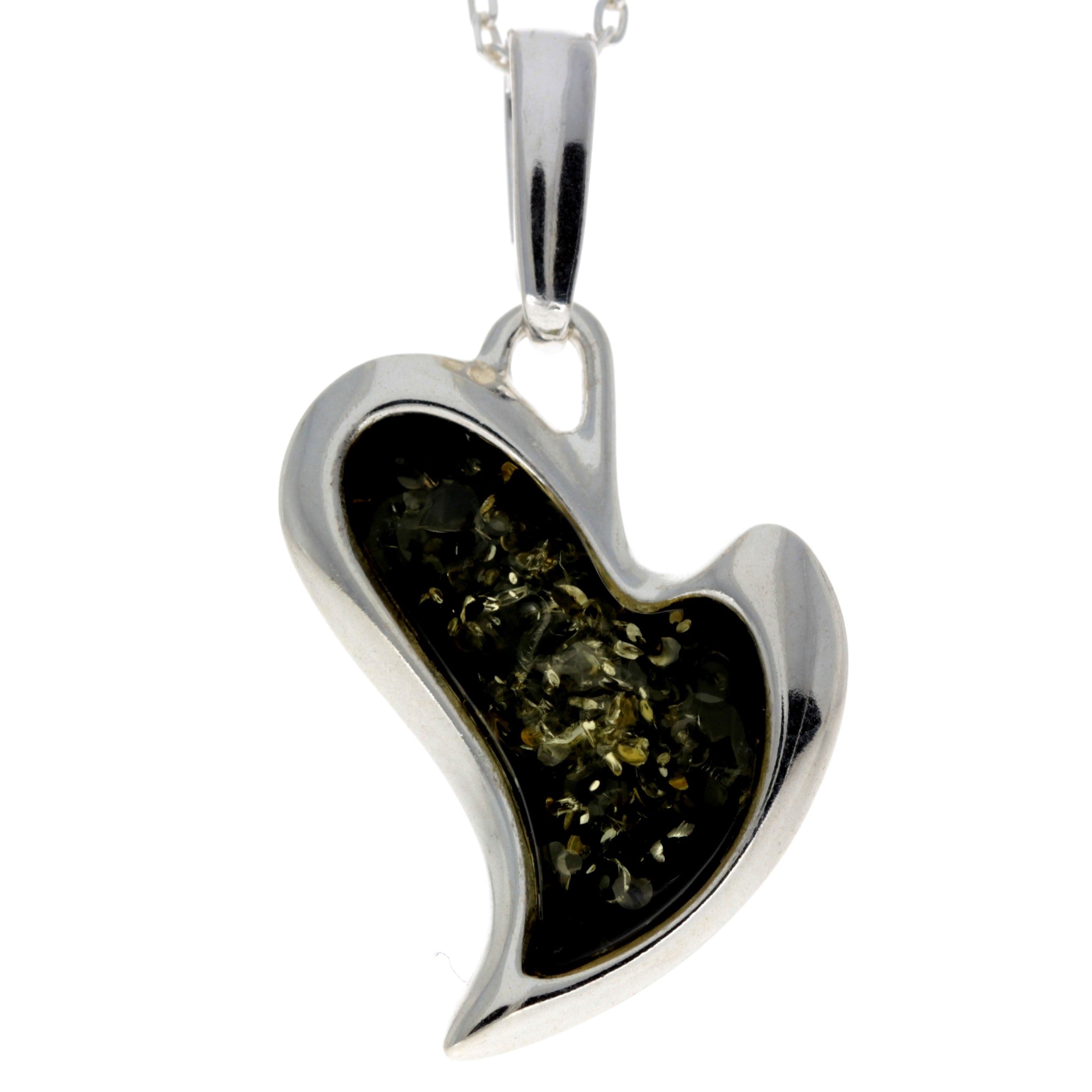 925 Sterling Silver & Baltic Amber Modern Heart Pendant - AC215