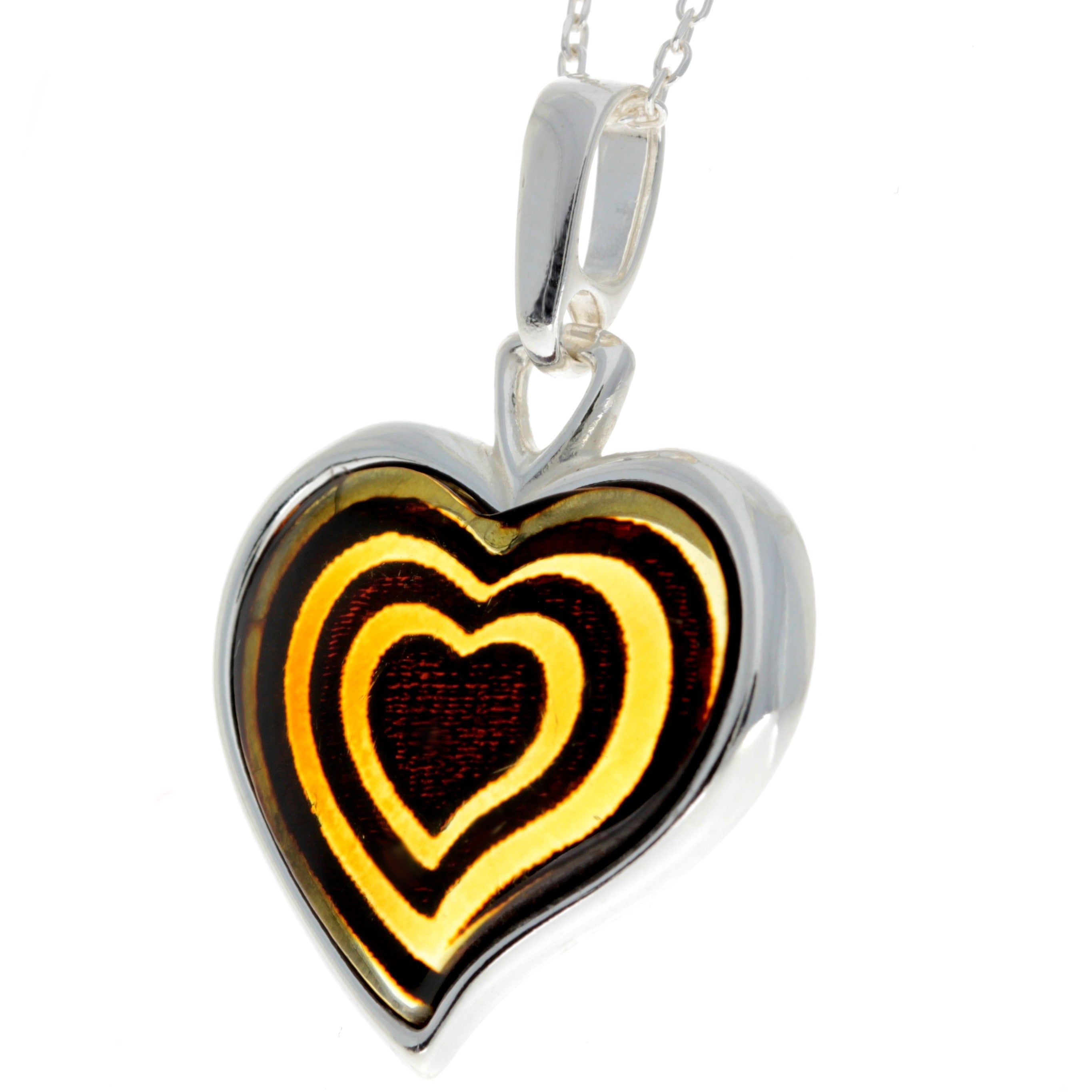 925 Sterling Silver Gold Plated & Baltic Amber Heart Engraved Pendant - AF204