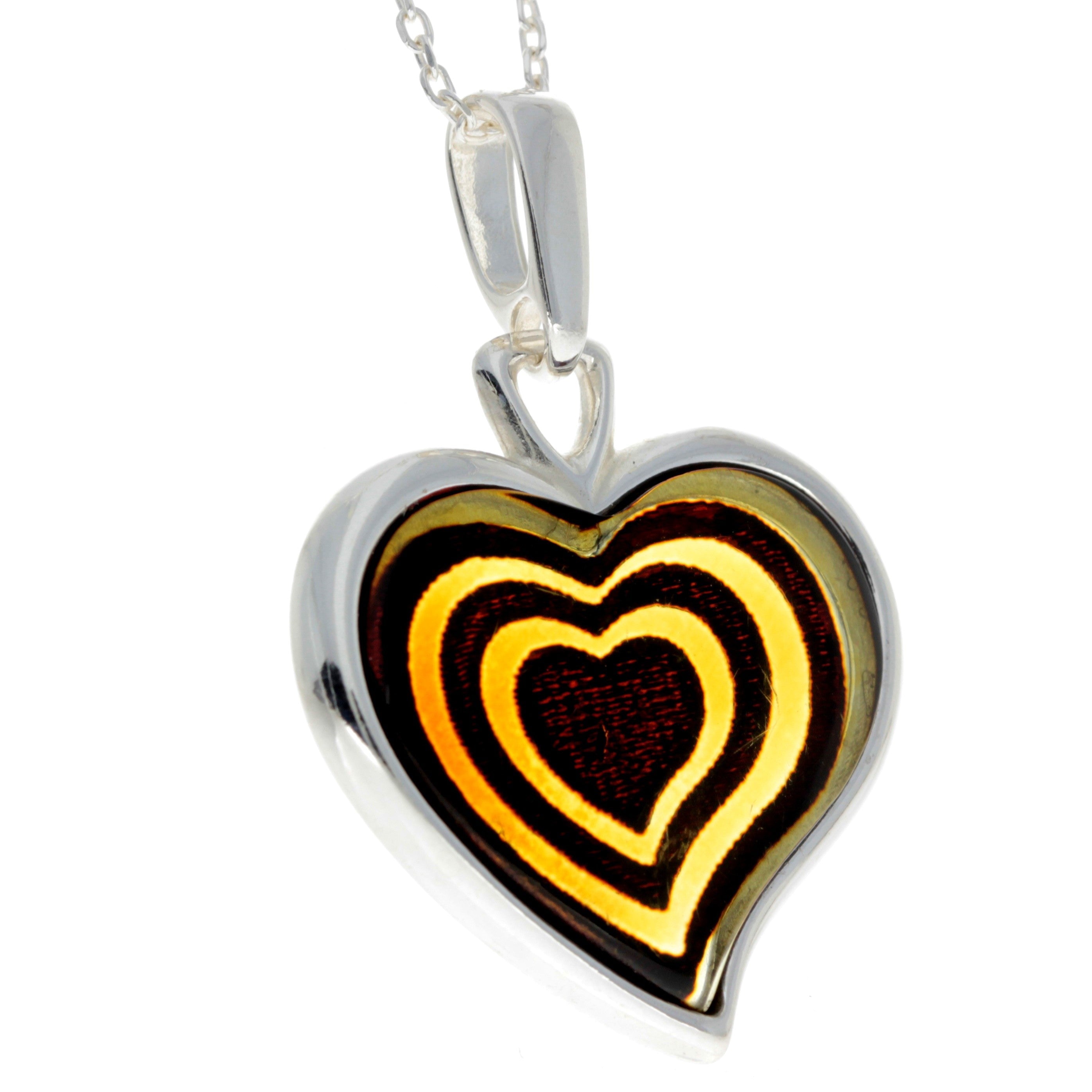 925 Sterling Silver Gold Plated & Baltic Amber Heart Engraved Pendant - AF204